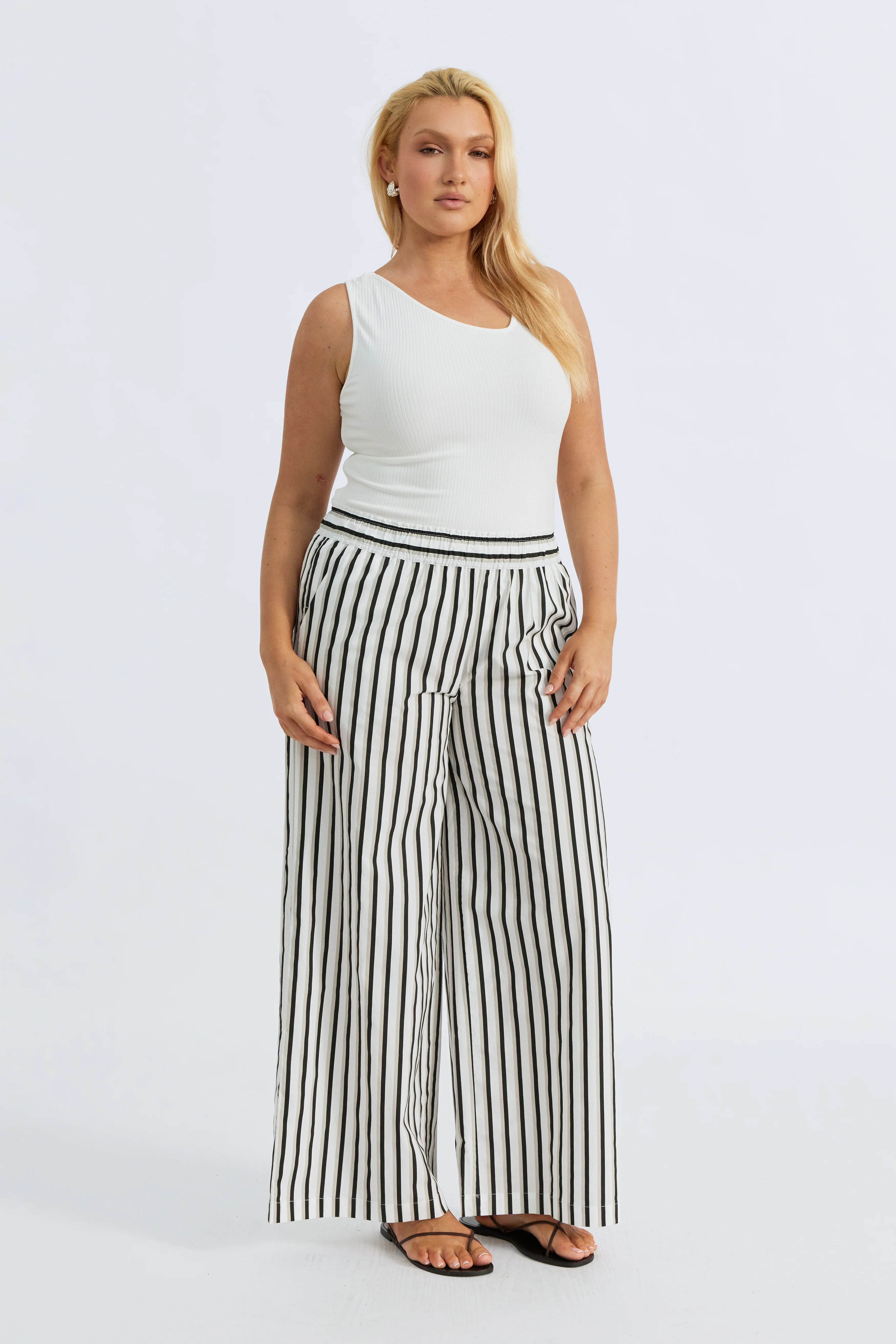 Piper Poplin Stripe Pant - White / Beige / Black - Image 5