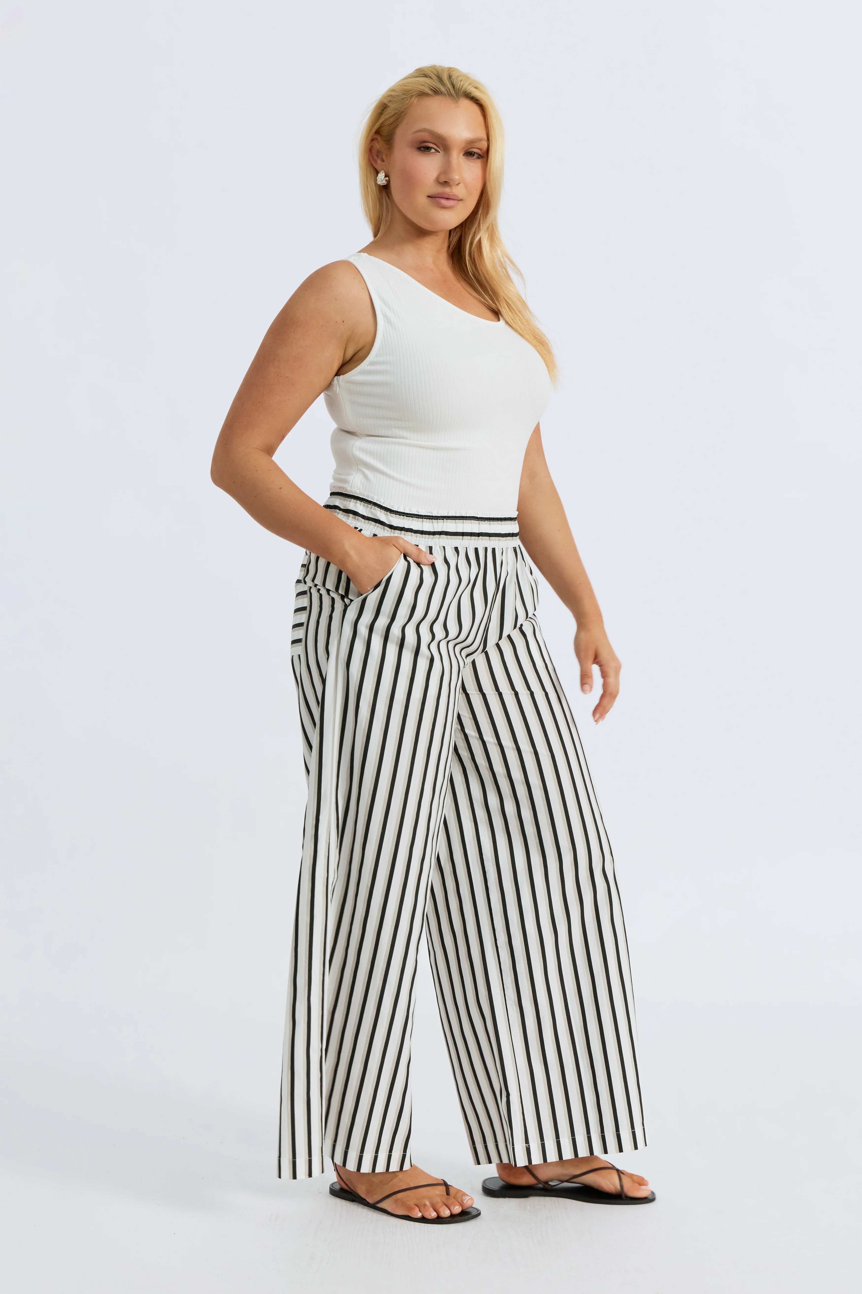 Piper Poplin Stripe Pant - White / Beige / Black - Image 7