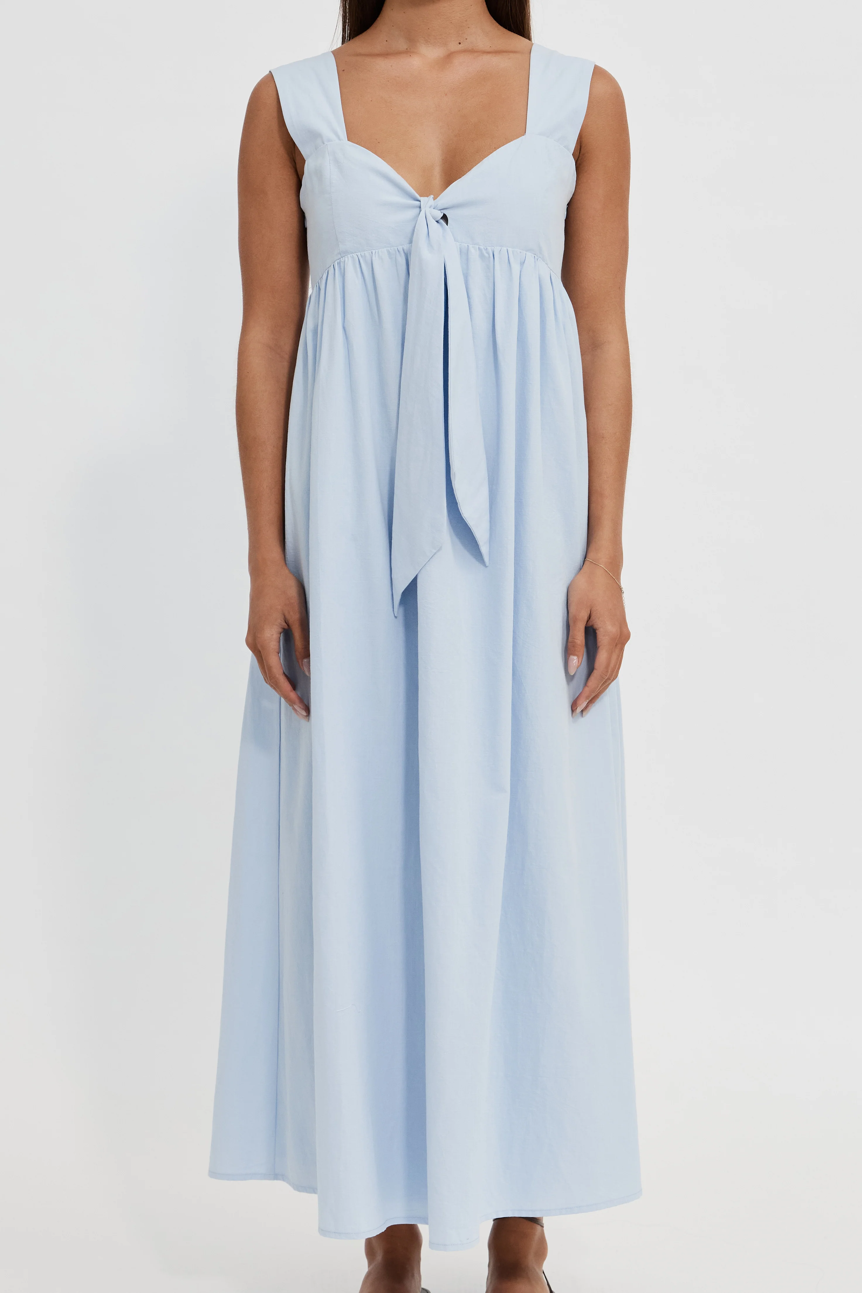 Portia Tie-Front Babydoll Dress - Baby Blue - Image 4