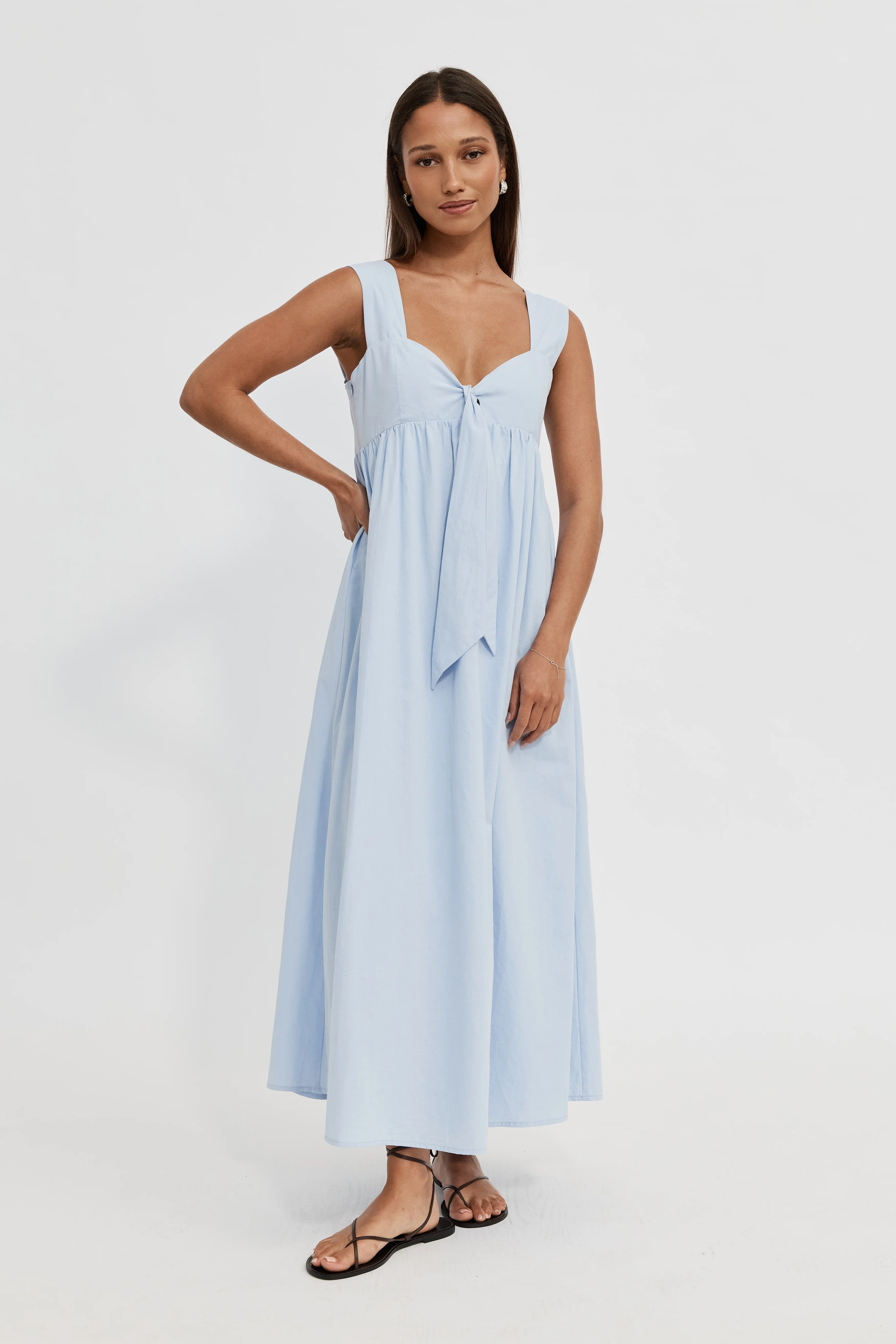 Portia Tie-Front Babydoll Dress - Baby Blue - Image 8