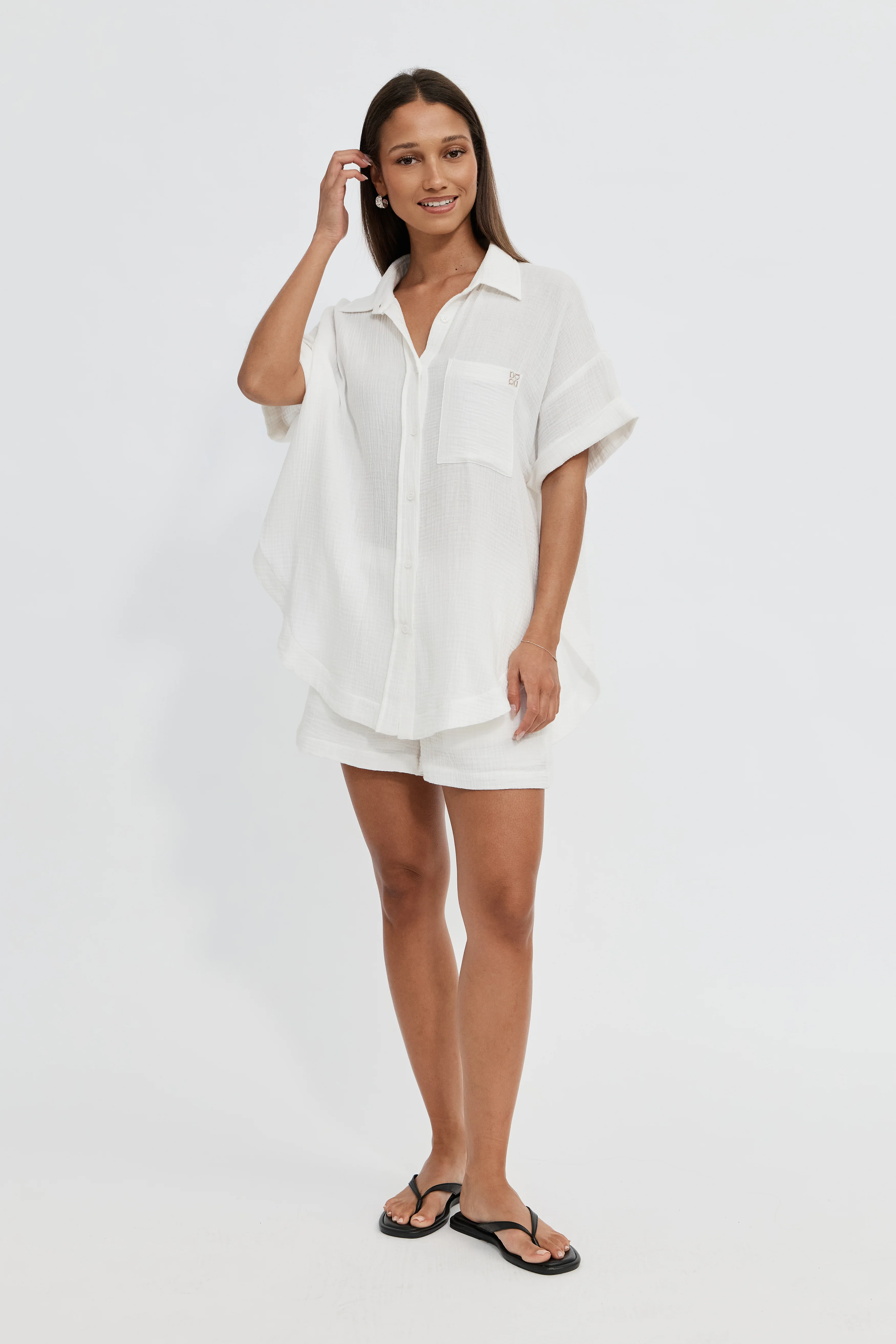 Reese Rolled-Sleeve Button-Down Shirt - White - Image 4