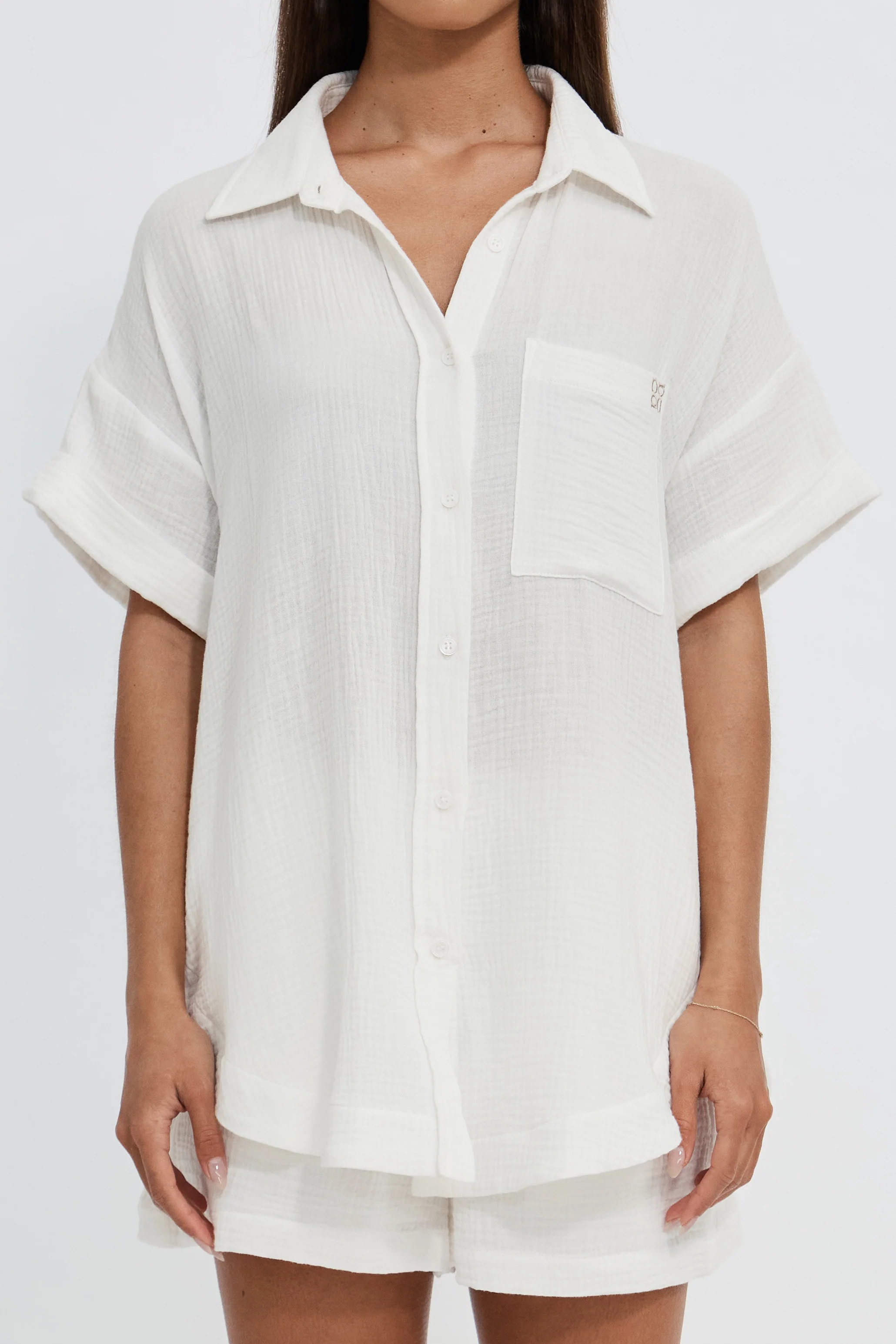 Reese Rolled-Sleeve Button-Down Shirt - White - Image 5