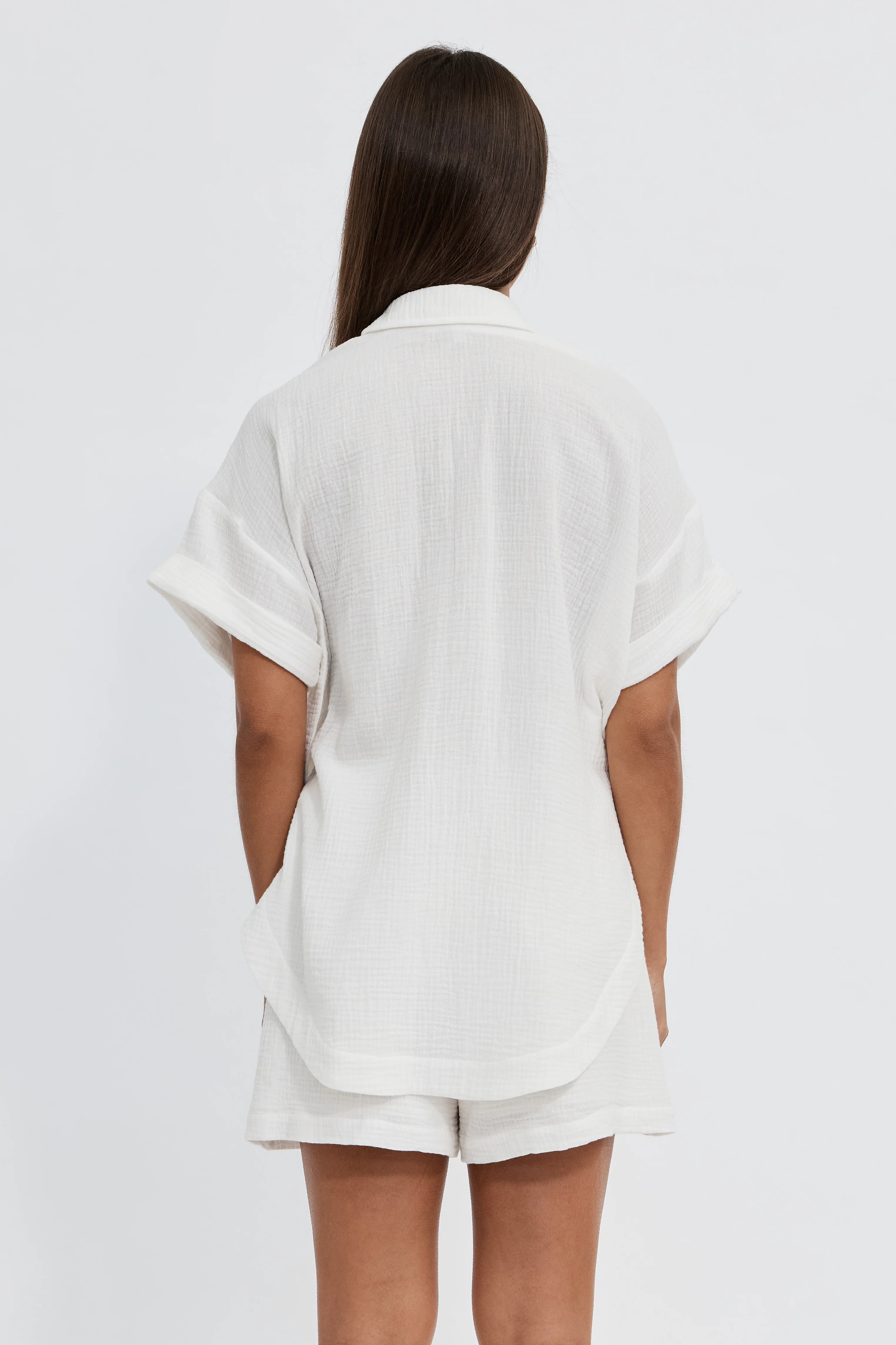 Reese Rolled-Sleeve Button-Down Shirt - White - Image 7