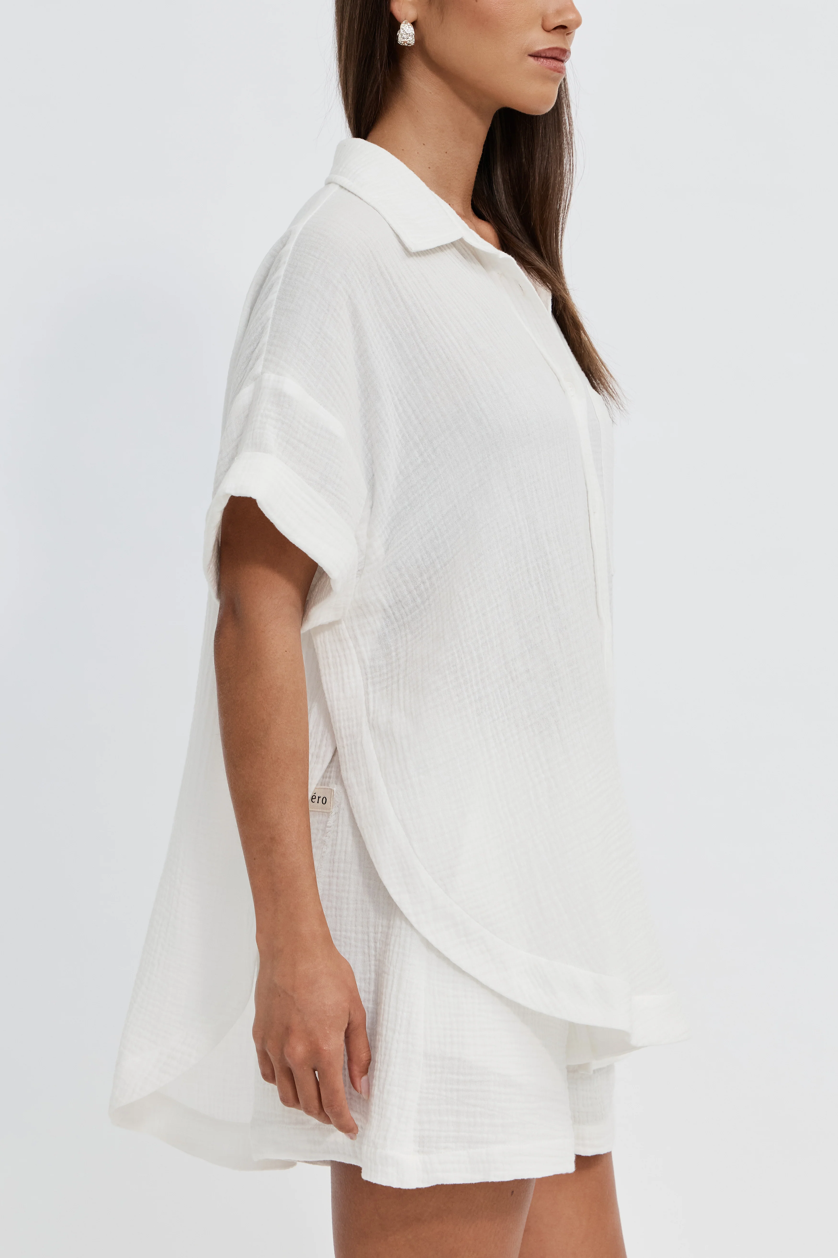 Reese Rolled-Sleeve Button-Down Shirt - White - Image 8
