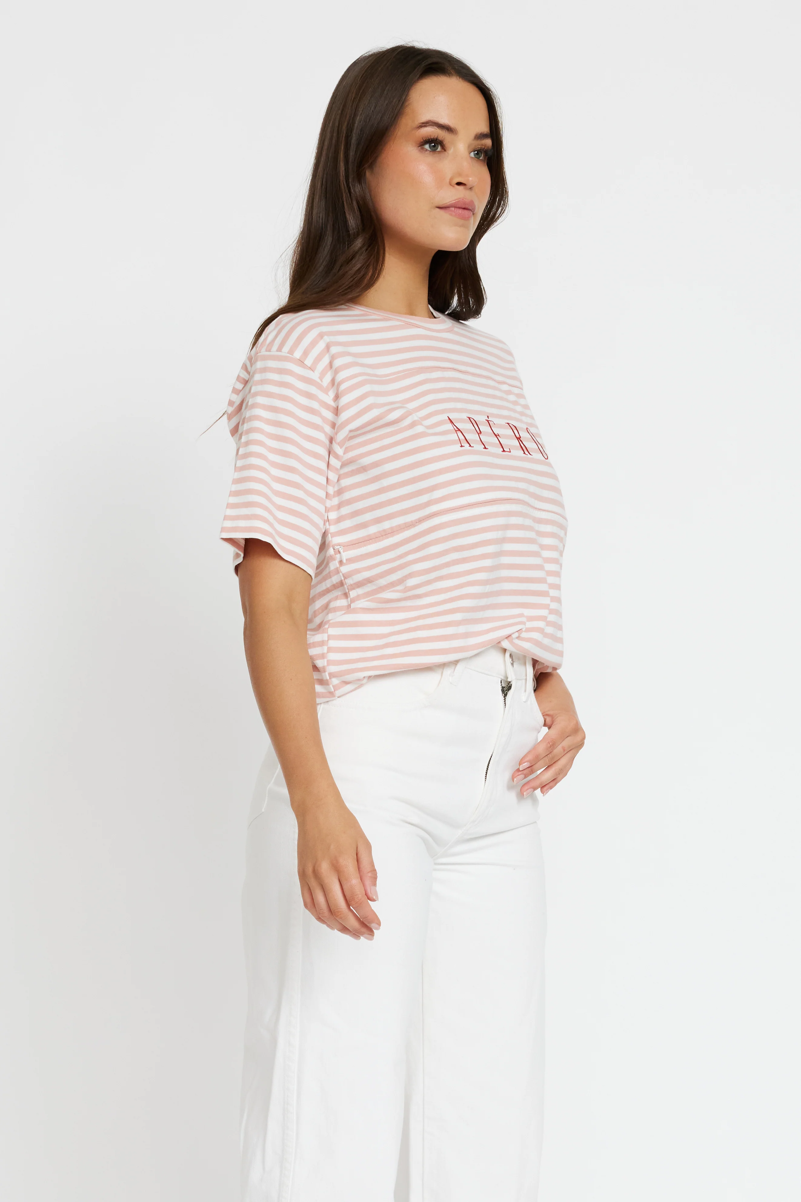 Riviera Stripe Panel Tee - Pink / White / Red - Image 4