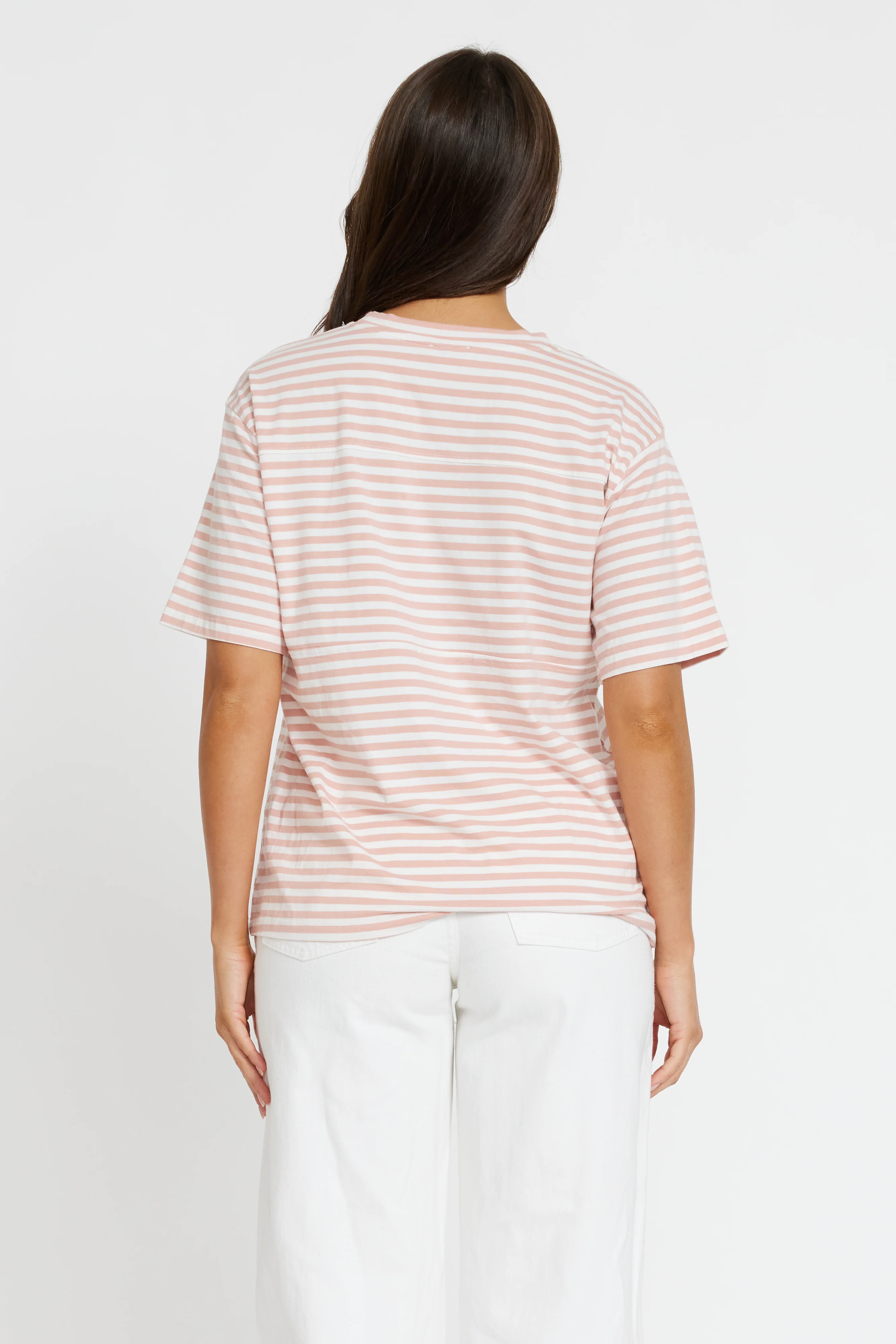 Riviera Stripe Panel Tee - Pink / White / Red - Image 5