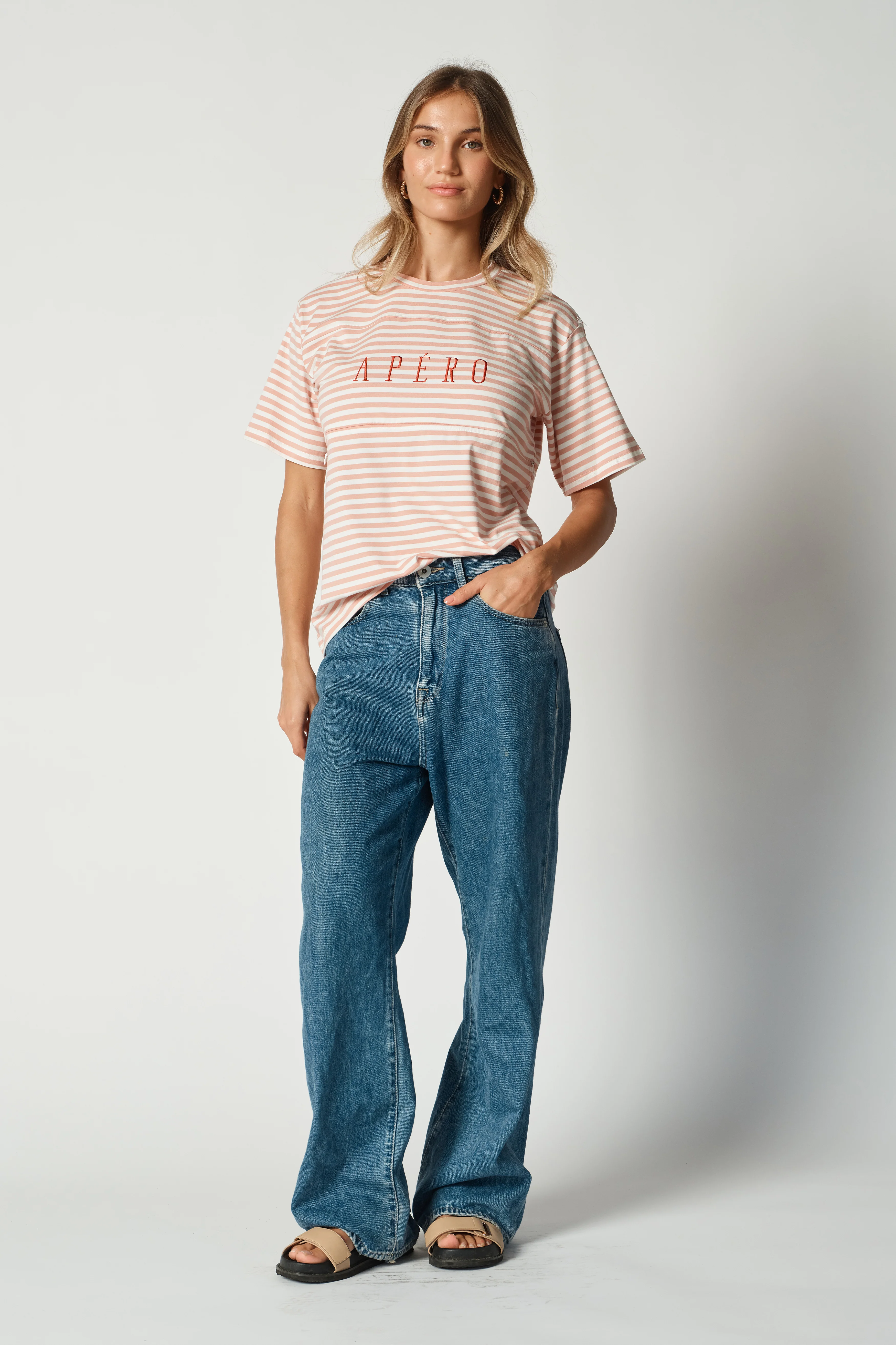 Riviera Stripe Panel Tee - Pink / White / Red - Image 7