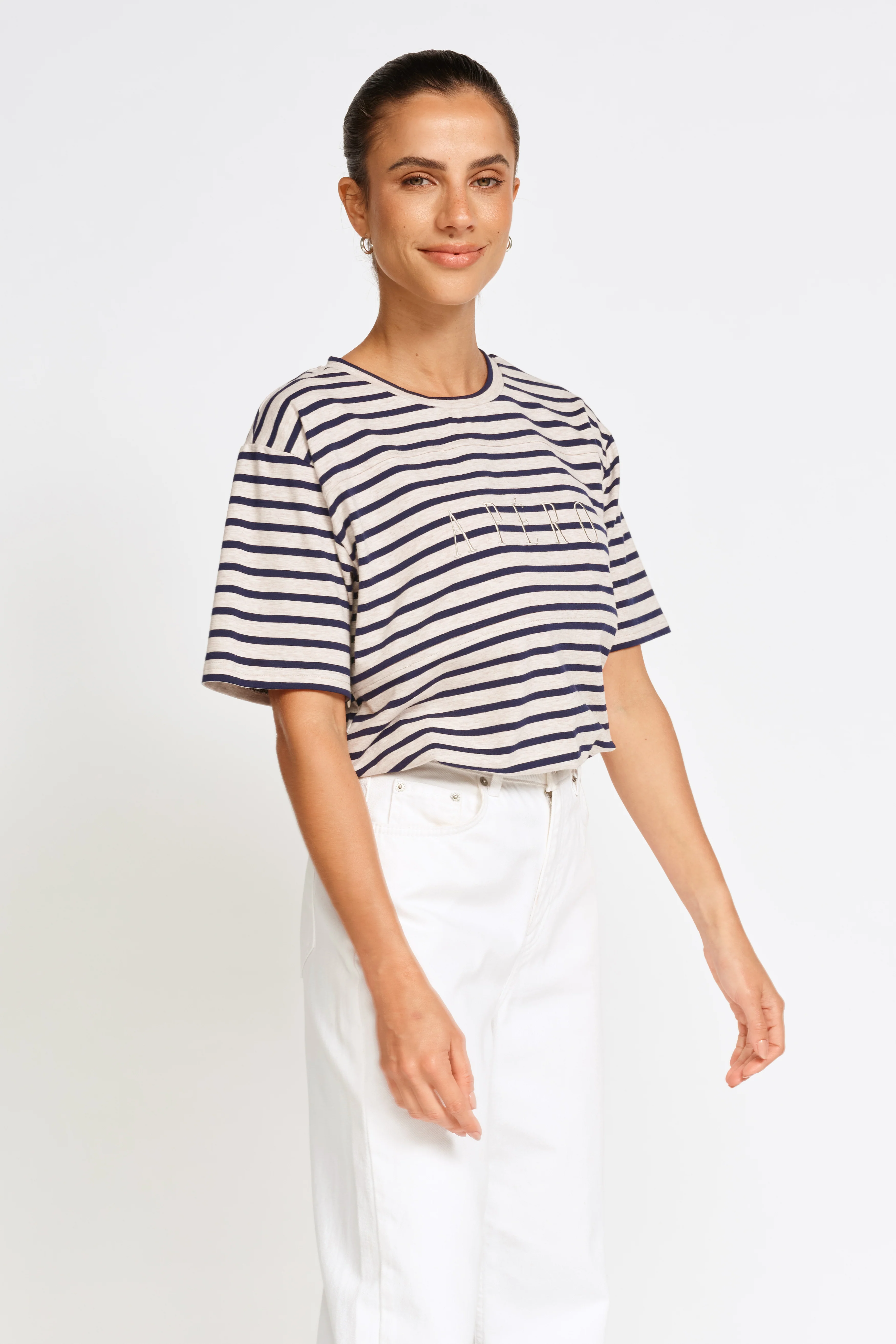 Riviera Stripe Panel Tee - Navy / Beige Marle - Image 4