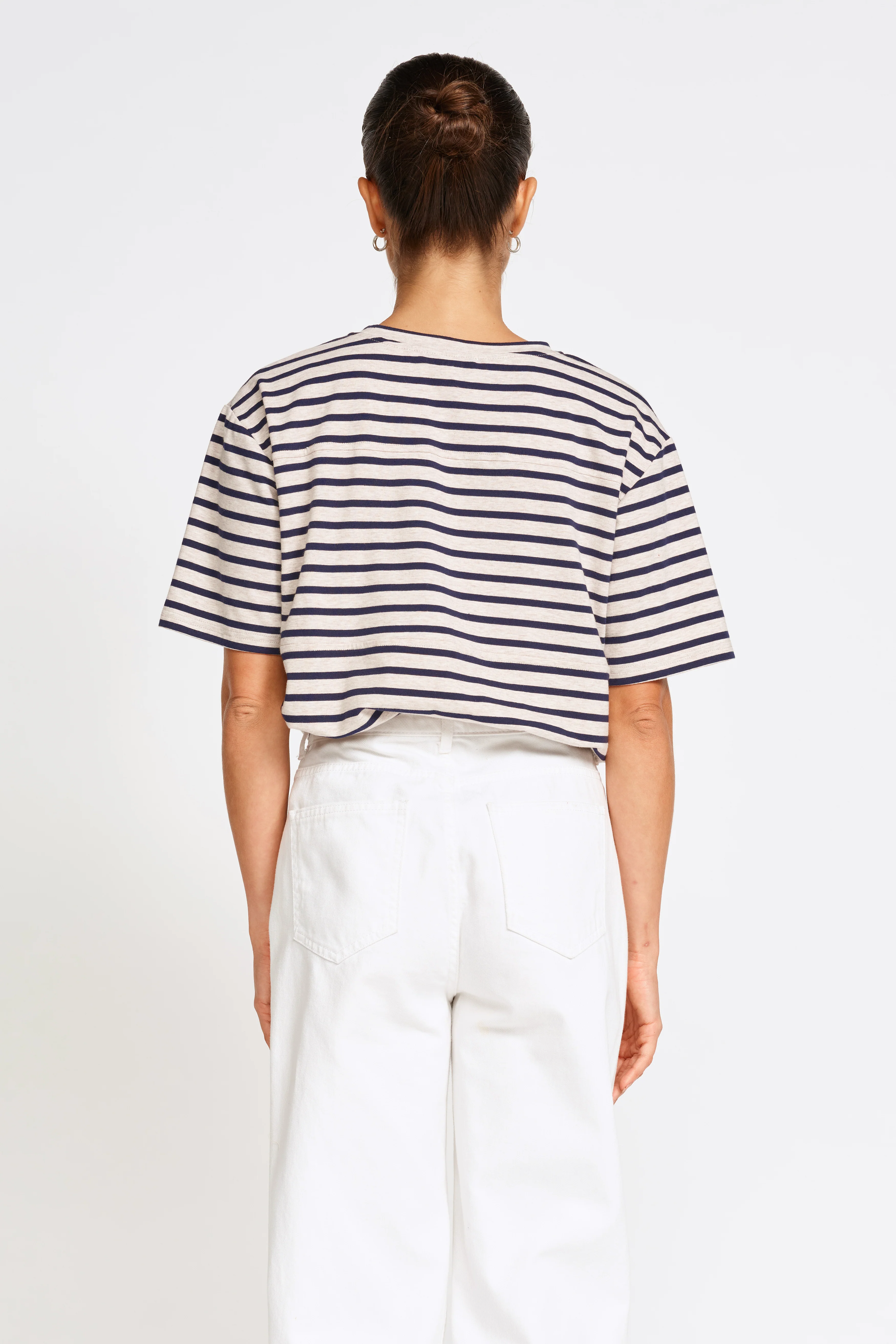 Riviera Stripe Panel Tee - Navy / Beige Marle - Image 5