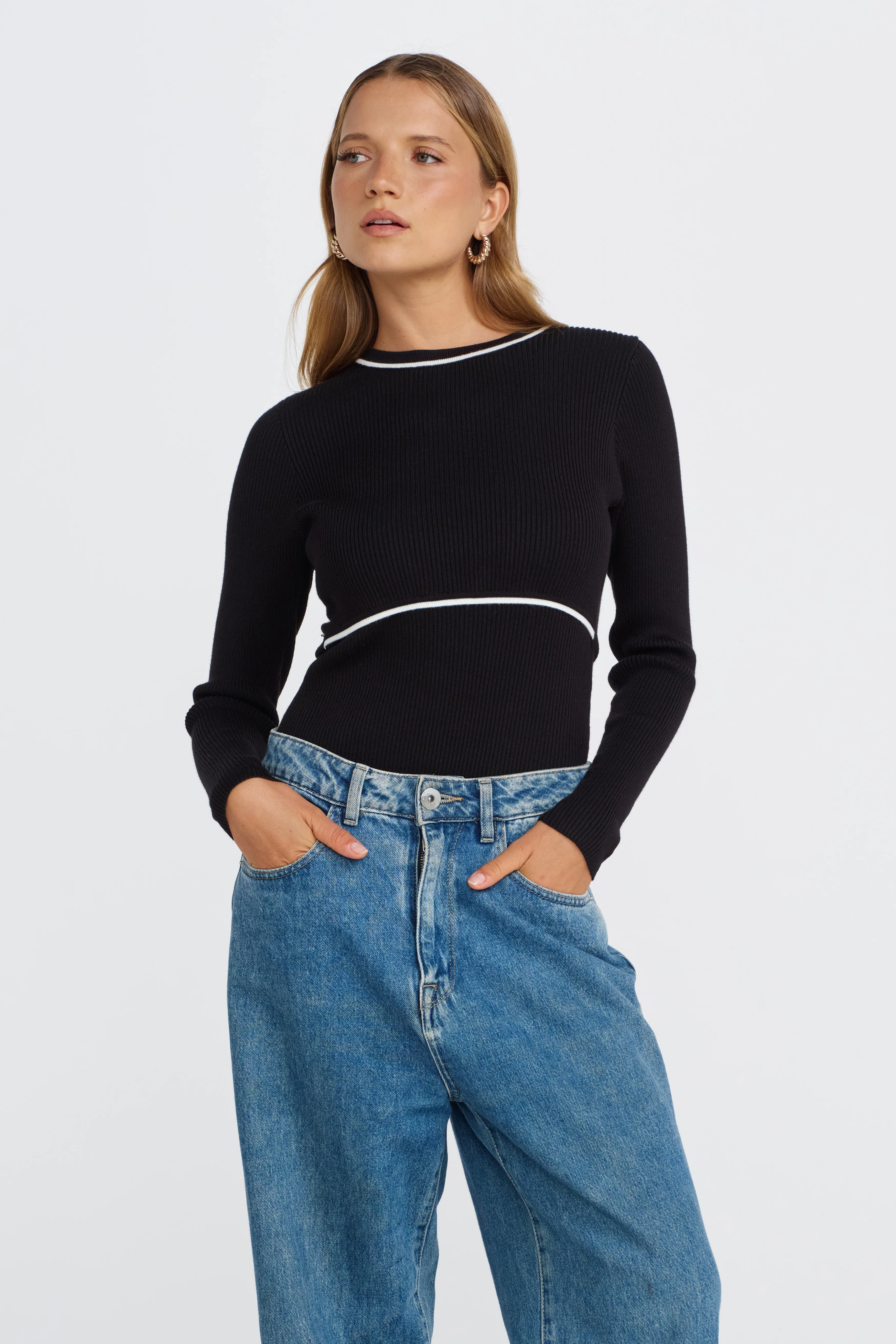 Rowe Long Sleeve Knit Top - Black / White - Image 10