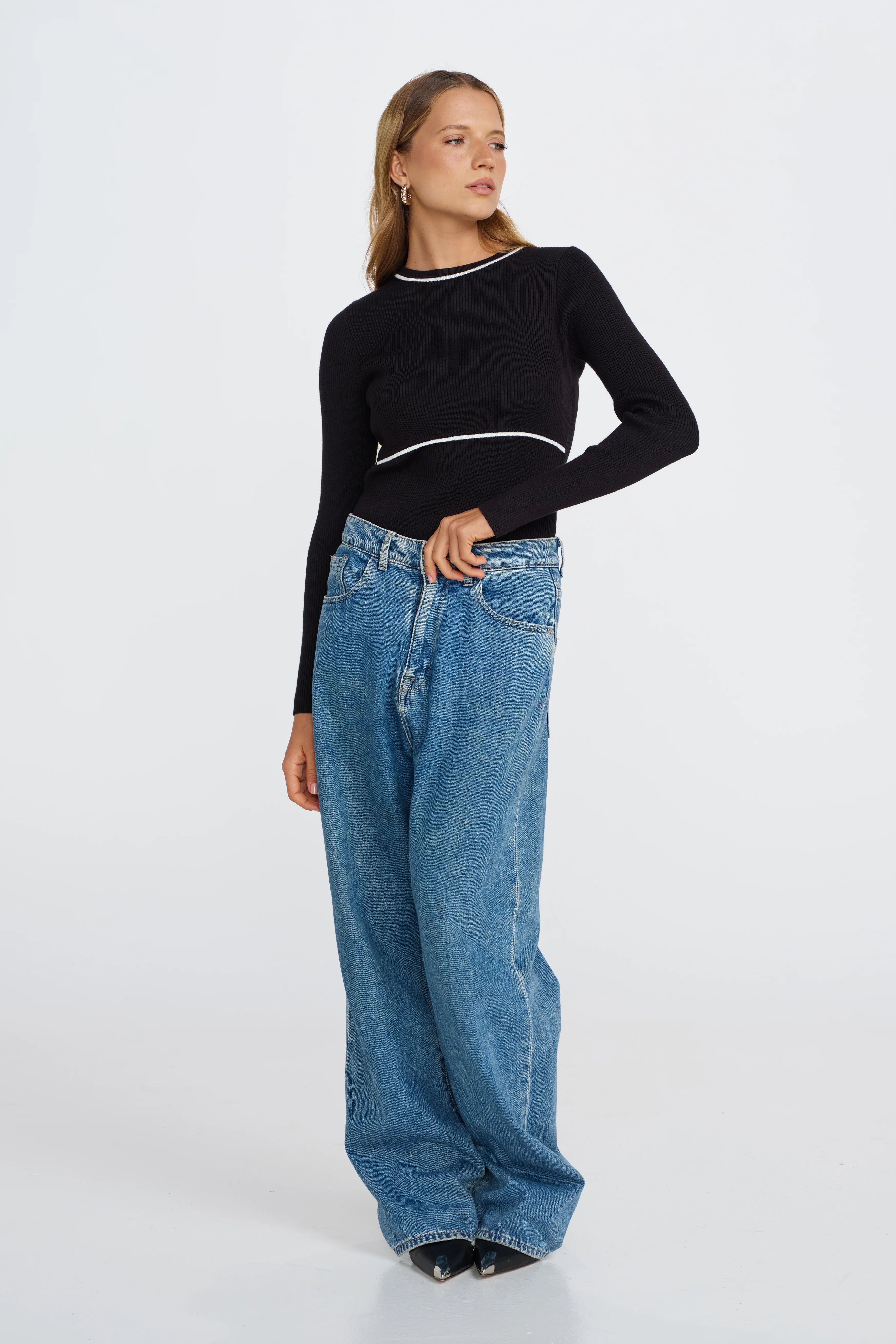 Rowe Long Sleeve Knit Top - Black / White - Image 11