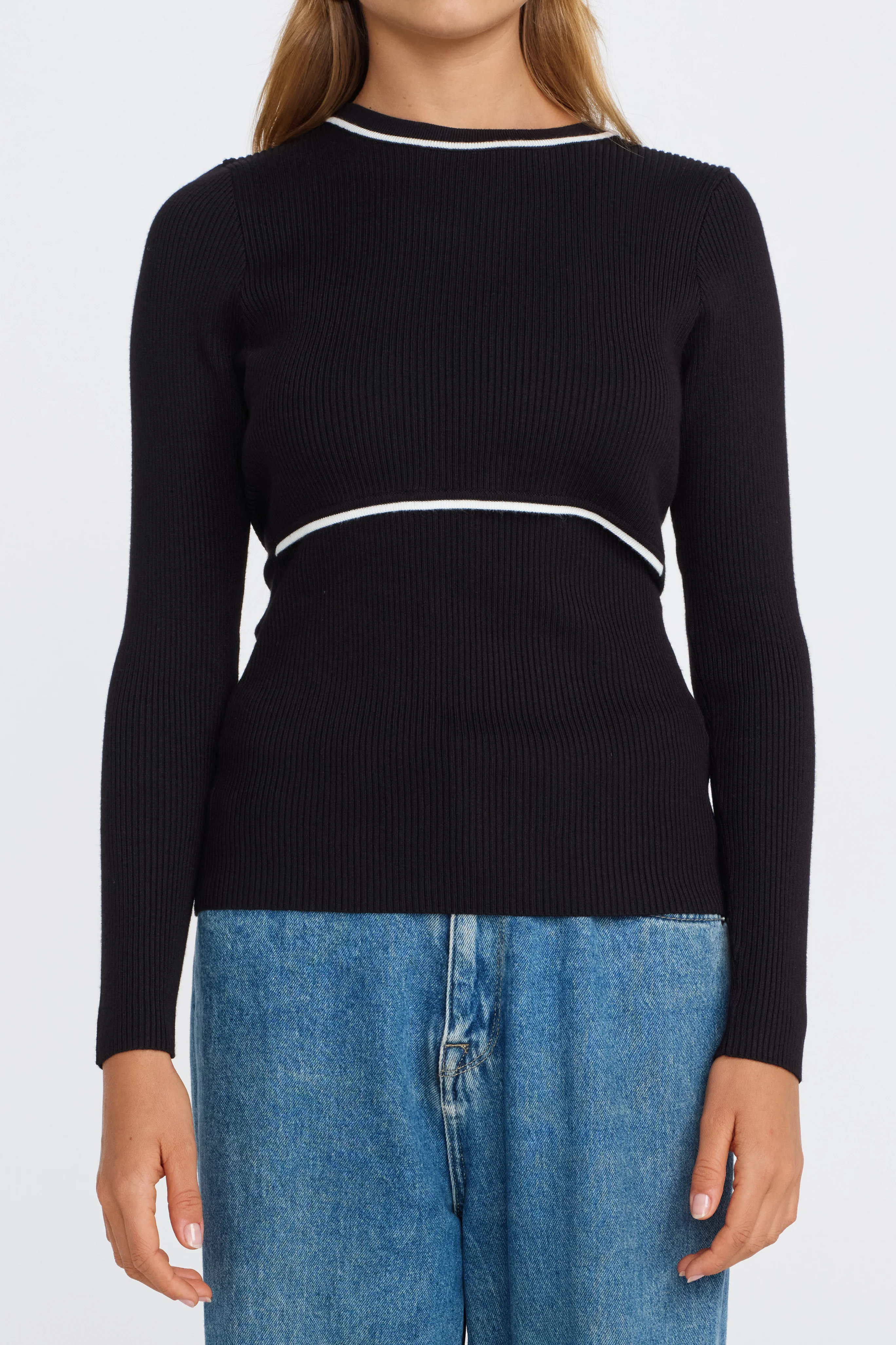 Rowe Long Sleeve Knit Top - Black / White - Image 3