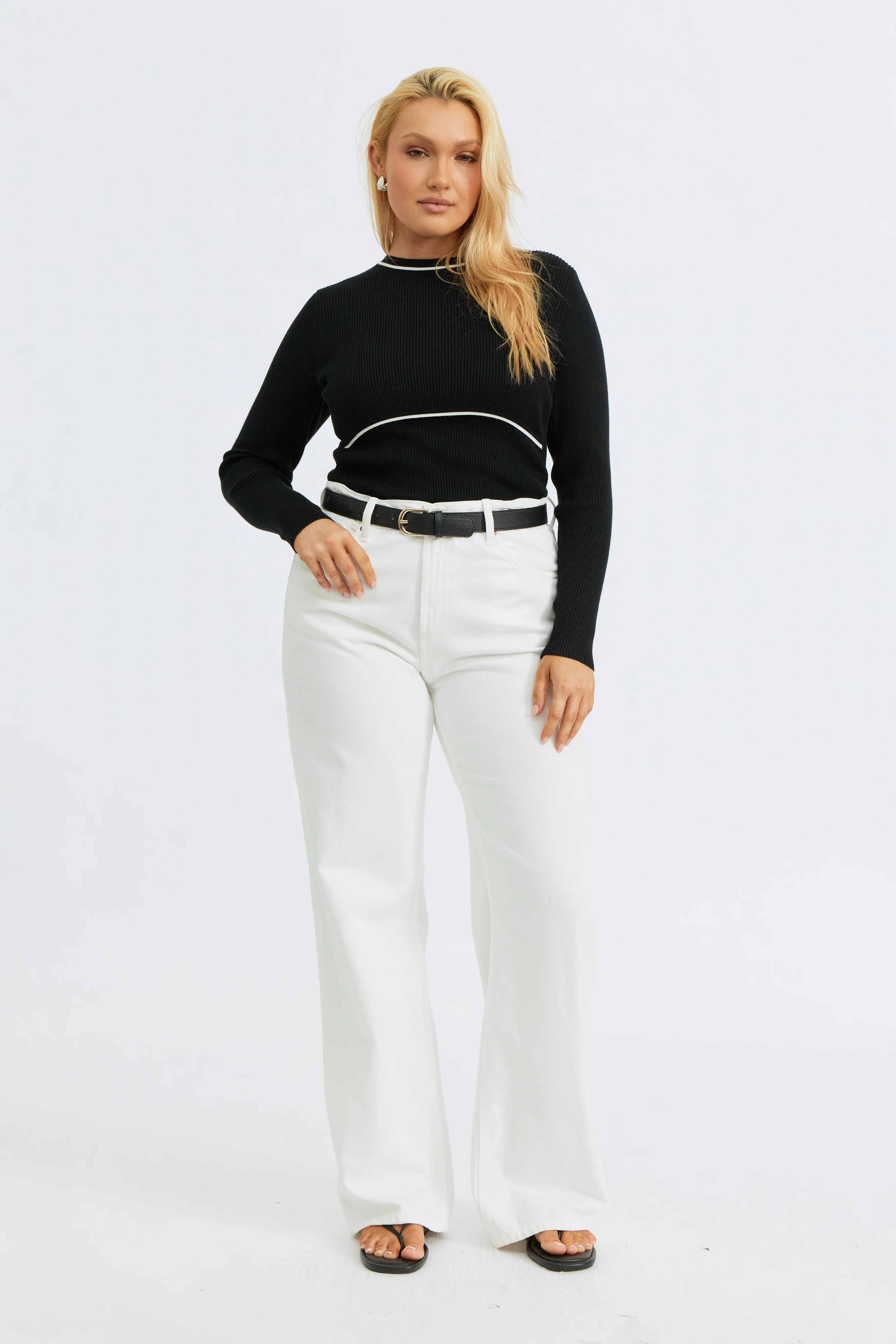Rowe Long Sleeve Knit Top - Black / White - Image 4