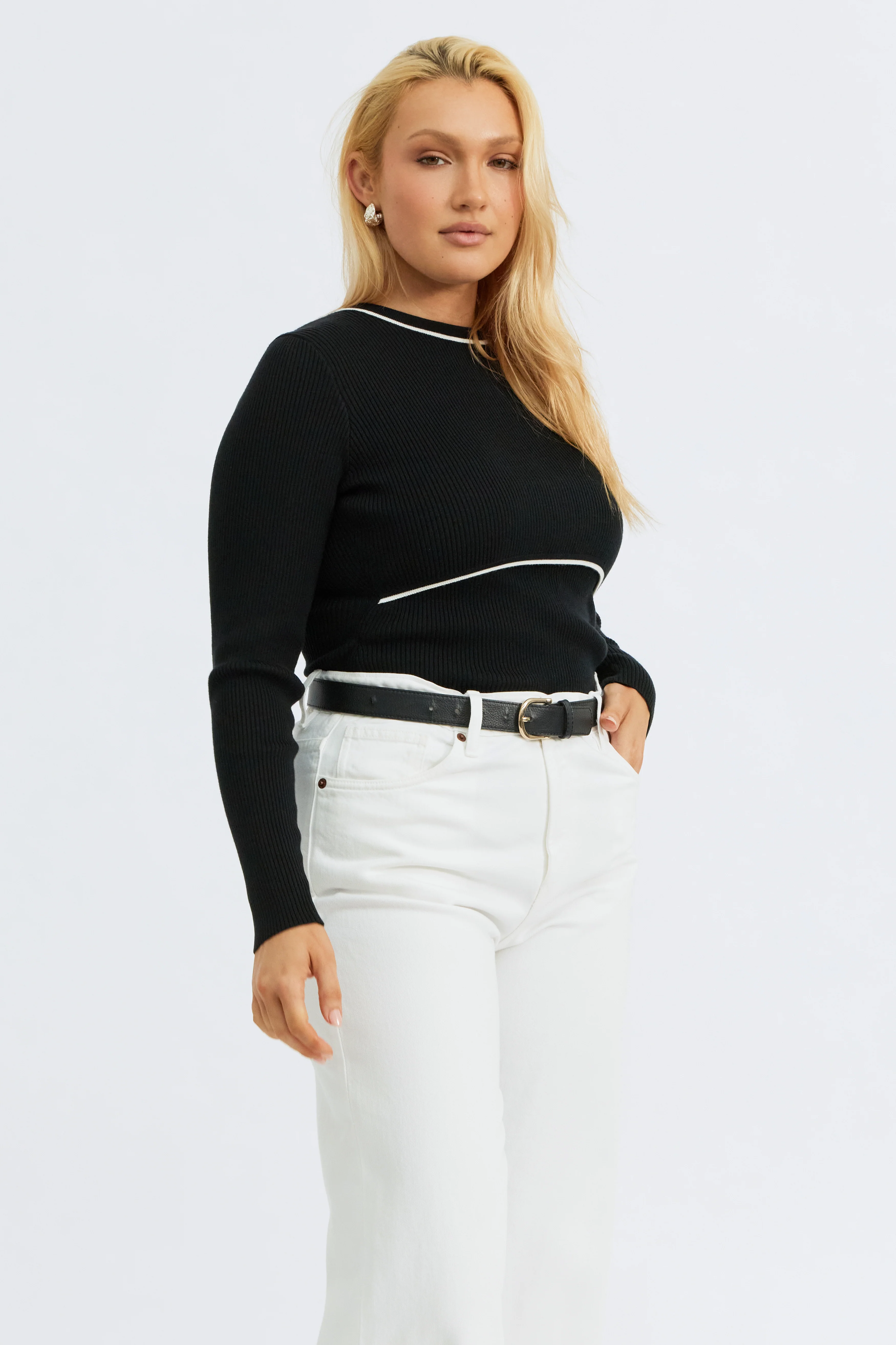 Rowe Long Sleeve Knit Top - Black / White - Image 7