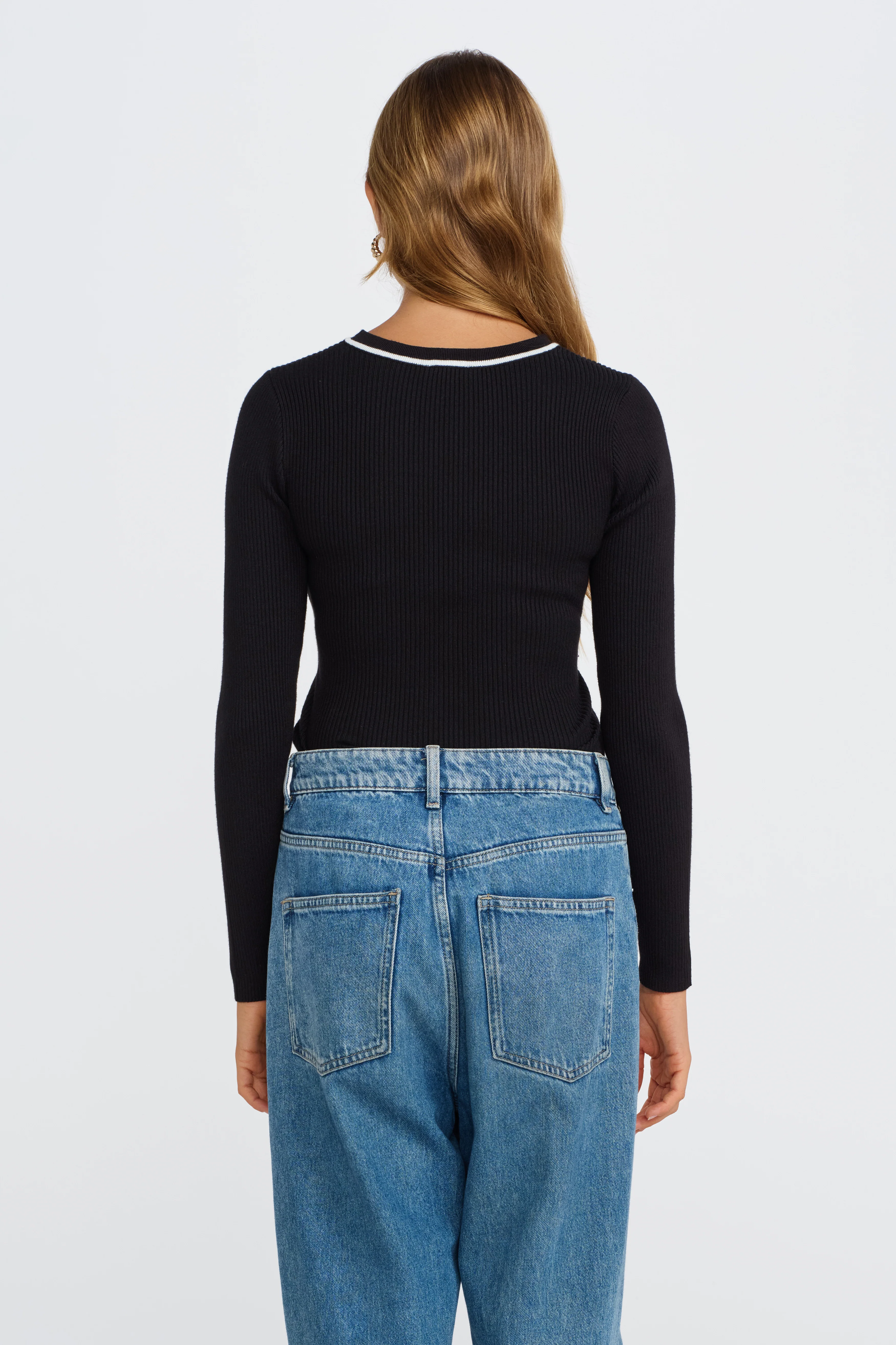 Rowe Long Sleeve Knit Top - Black / White - Image 8