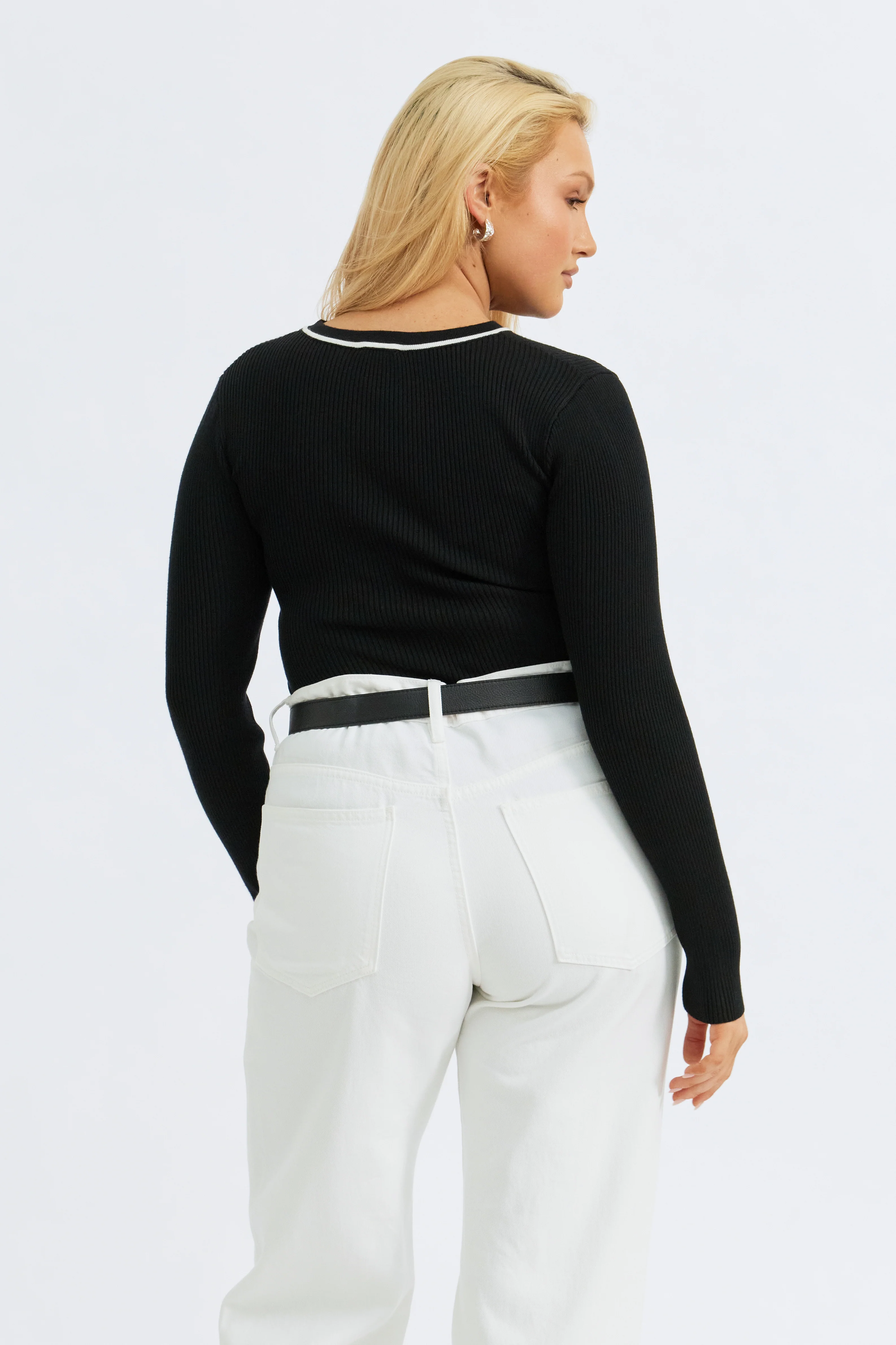 Rowe Long Sleeve Knit Top - Black / White - Image 9