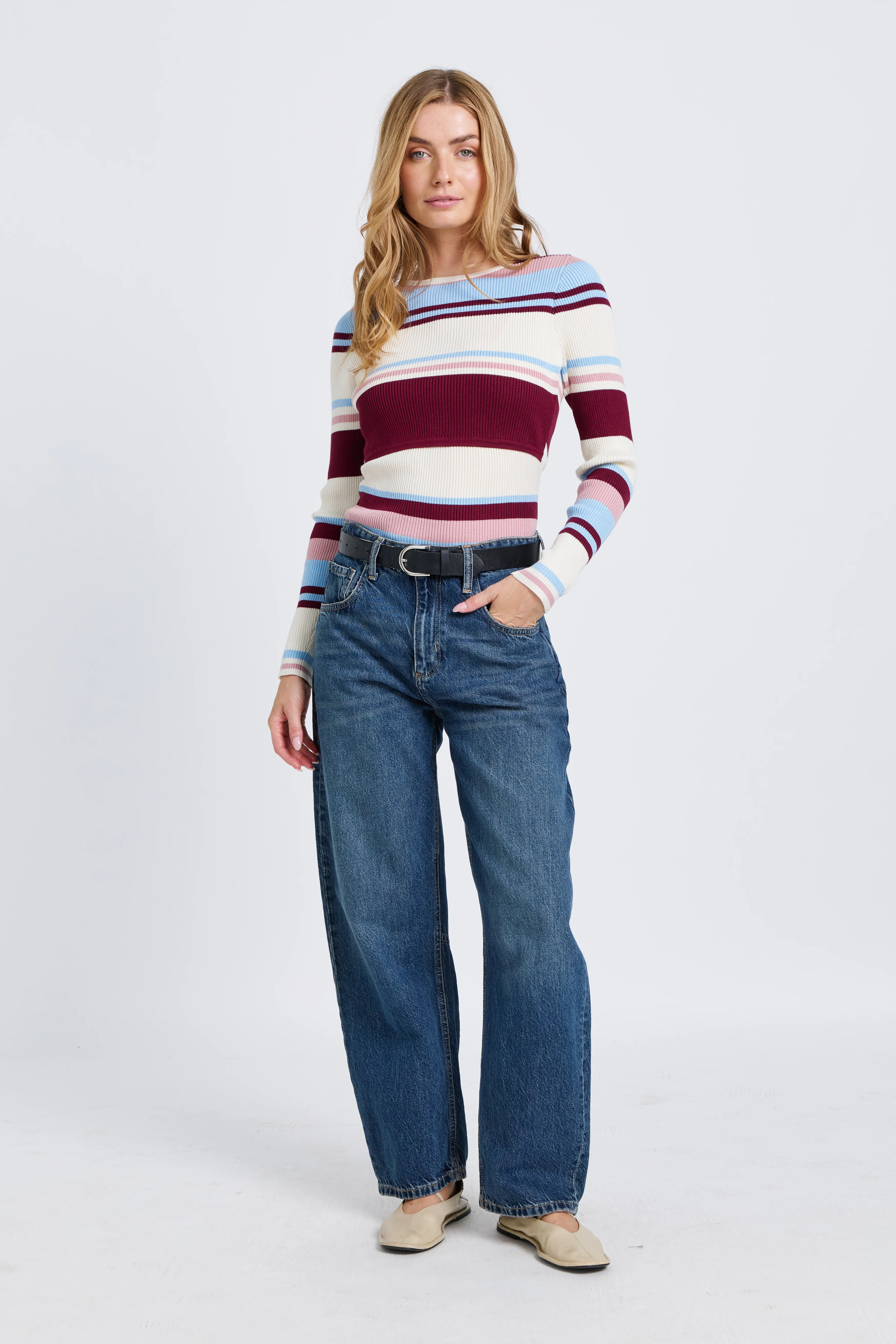 Rowe Stripe Long Sleeve Knit Top - Multi