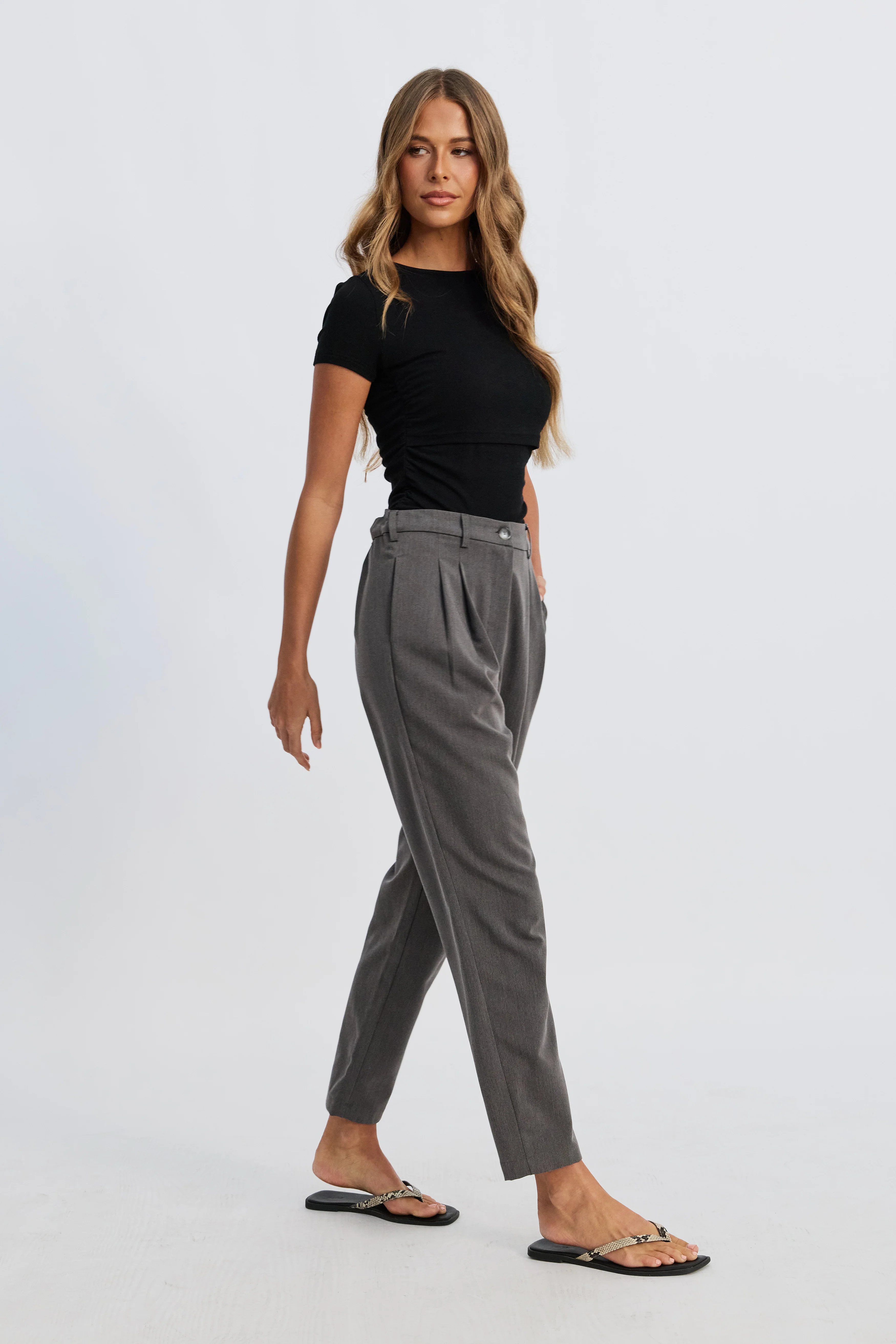Sadie Adjustable Waist Tailored Trouser - Grey - Image 10