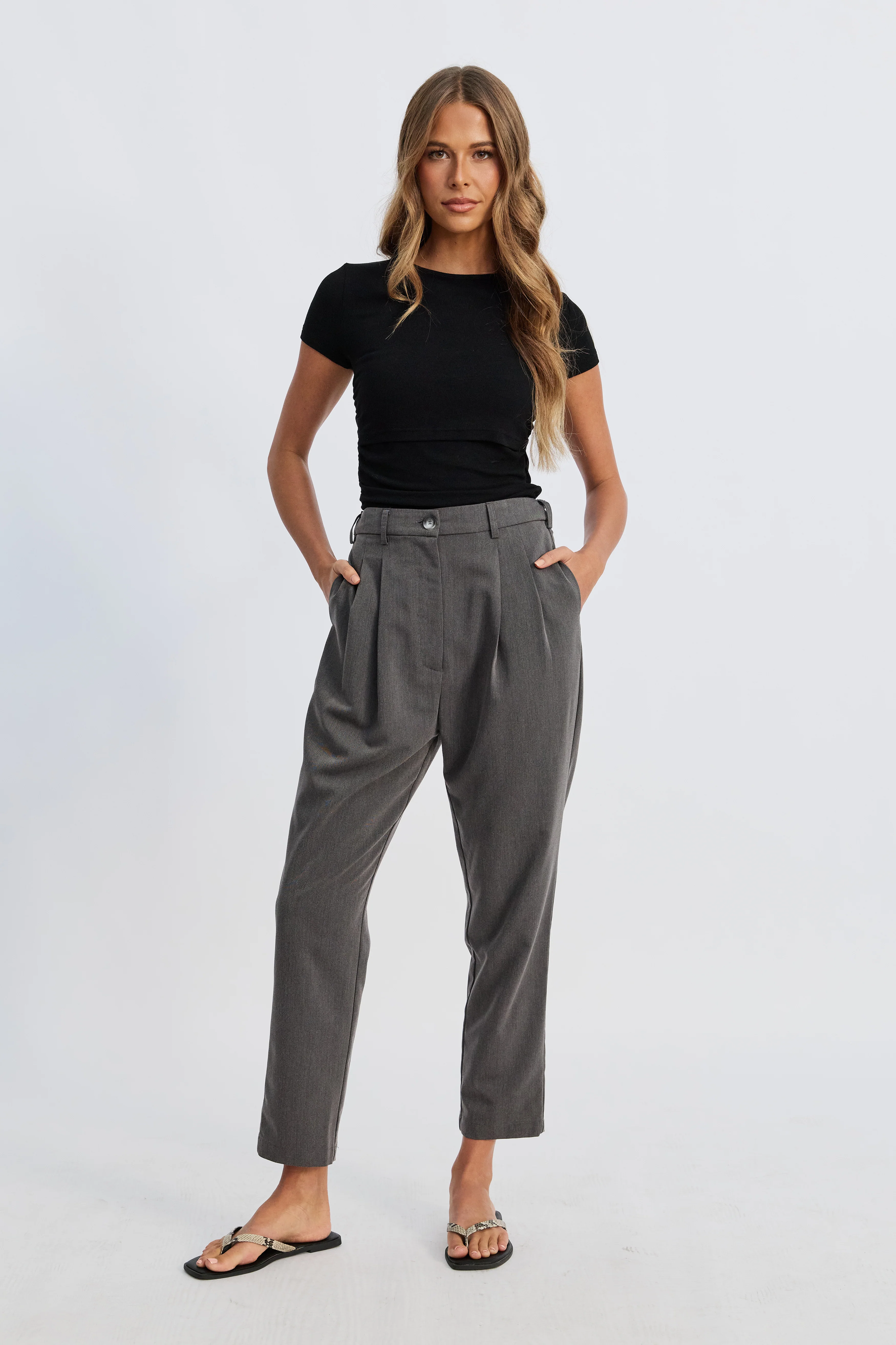 Sadie Adjustable Waist Tailored Trouser - Grey - Image 4