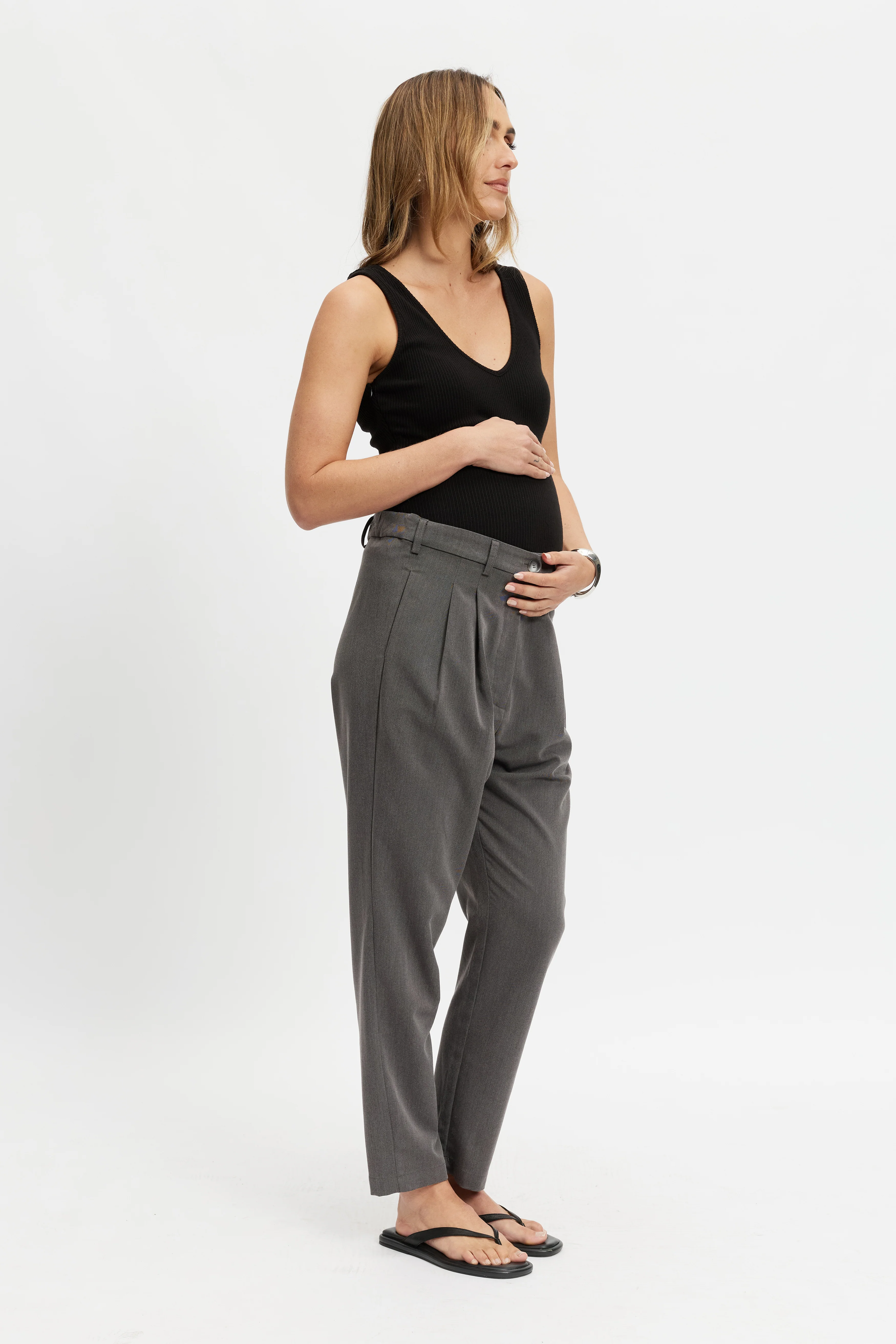 Sadie Adjustable Waist Tailored Trouser - Grey - Image 5