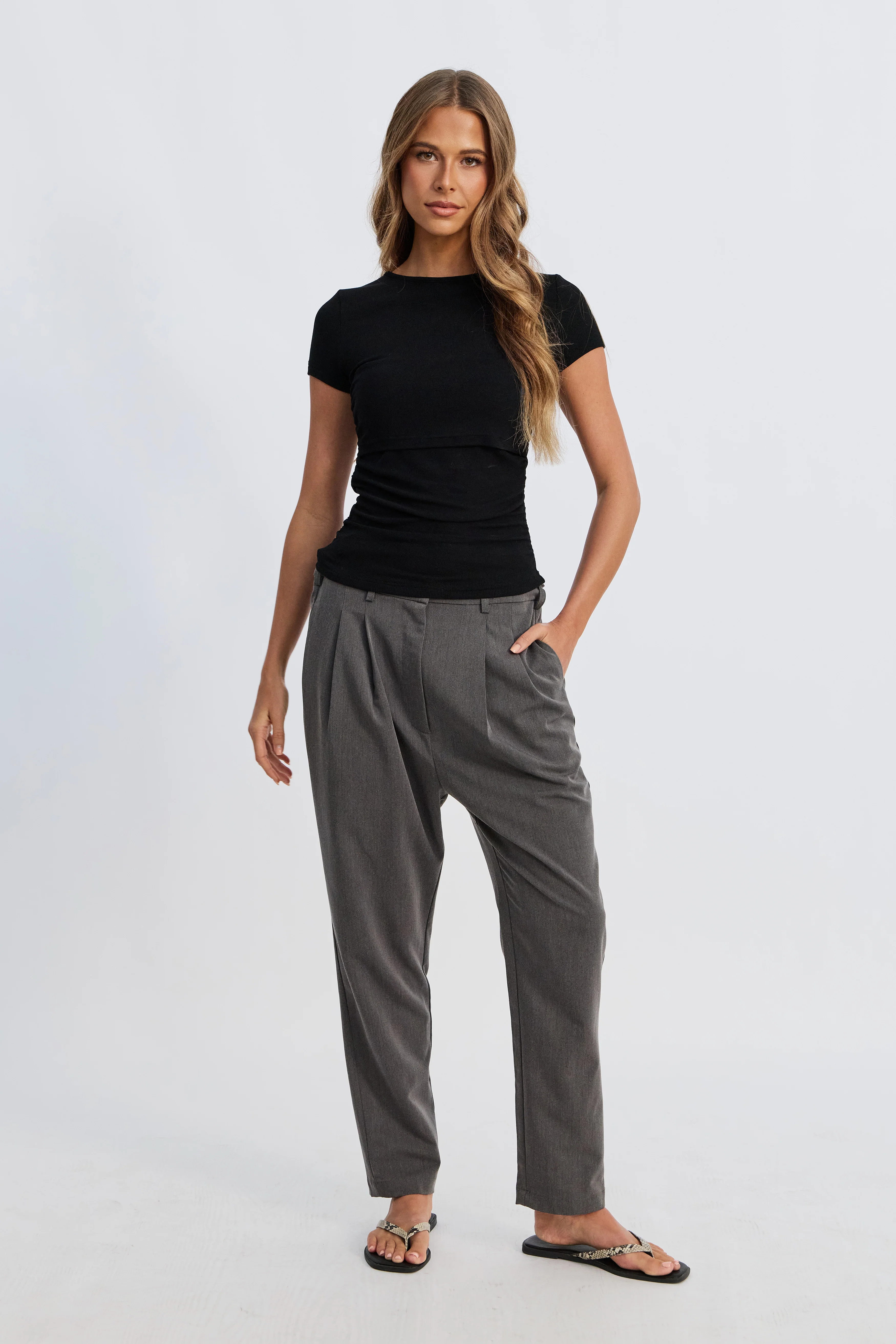 Sadie Adjustable Waist Tailored Trouser - Grey - Image 8