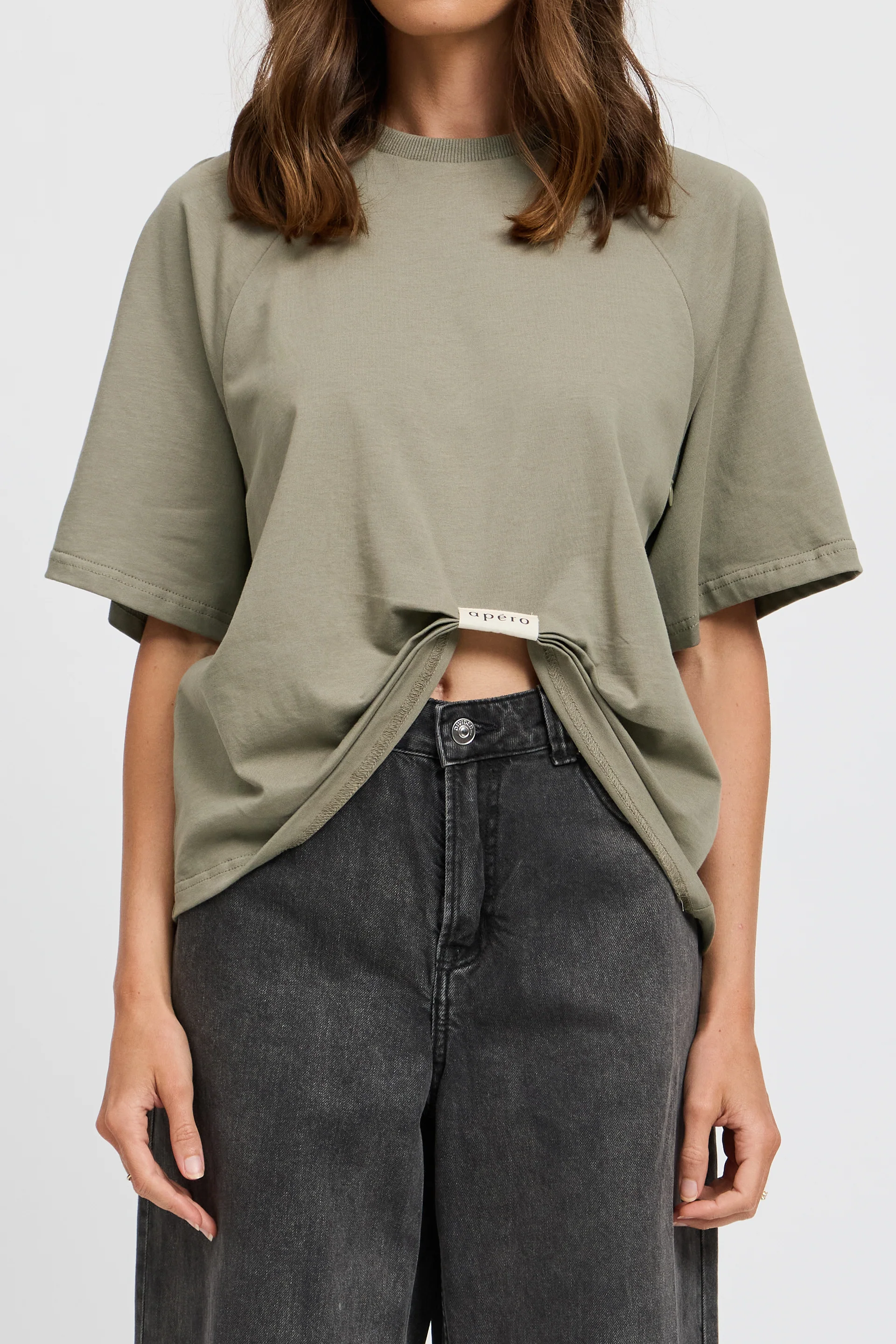 Sammi Ruched Box-Cut Tee - Khaki - Image 3