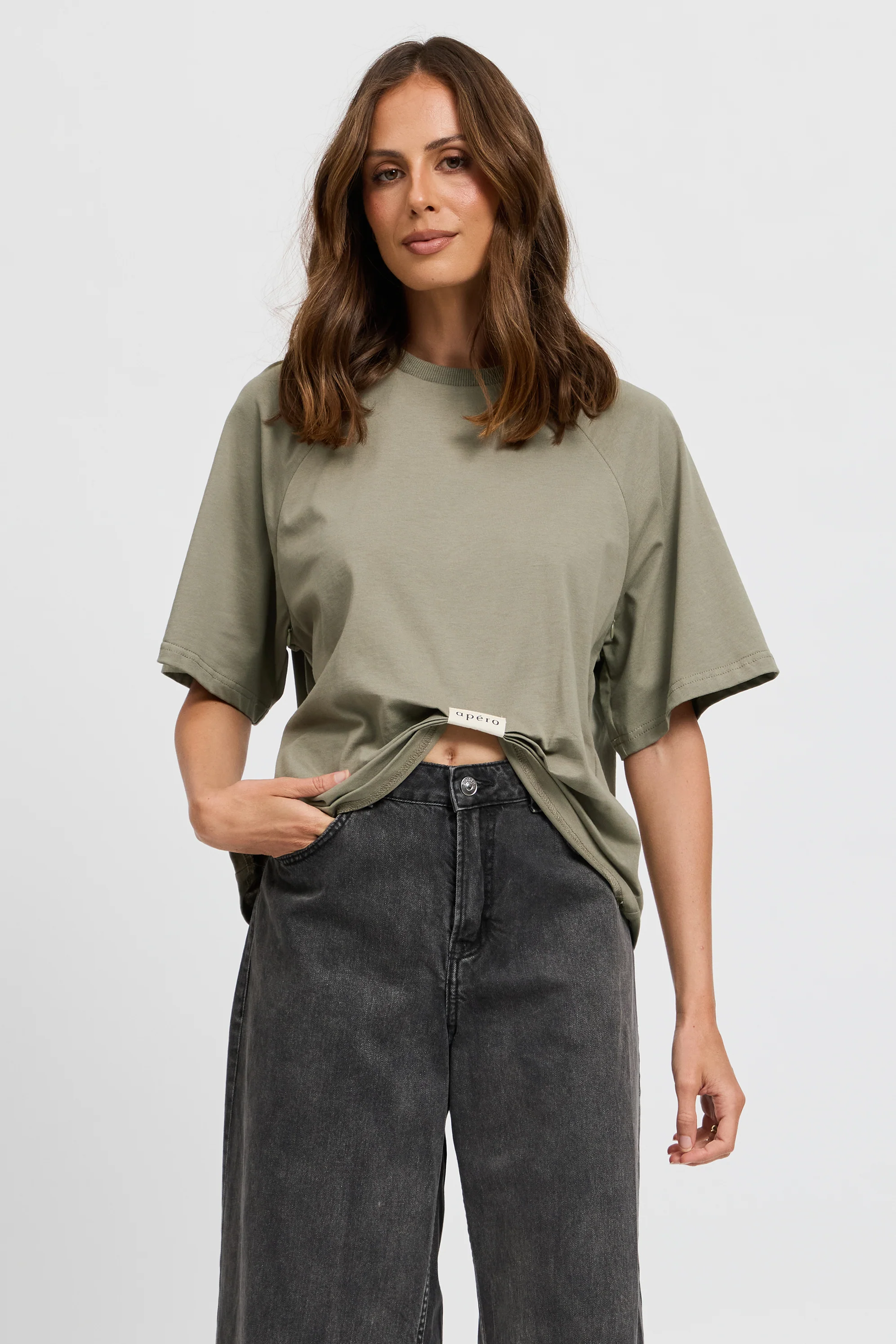 Sammi Ruched Box-Cut Tee - Khaki - Image 4
