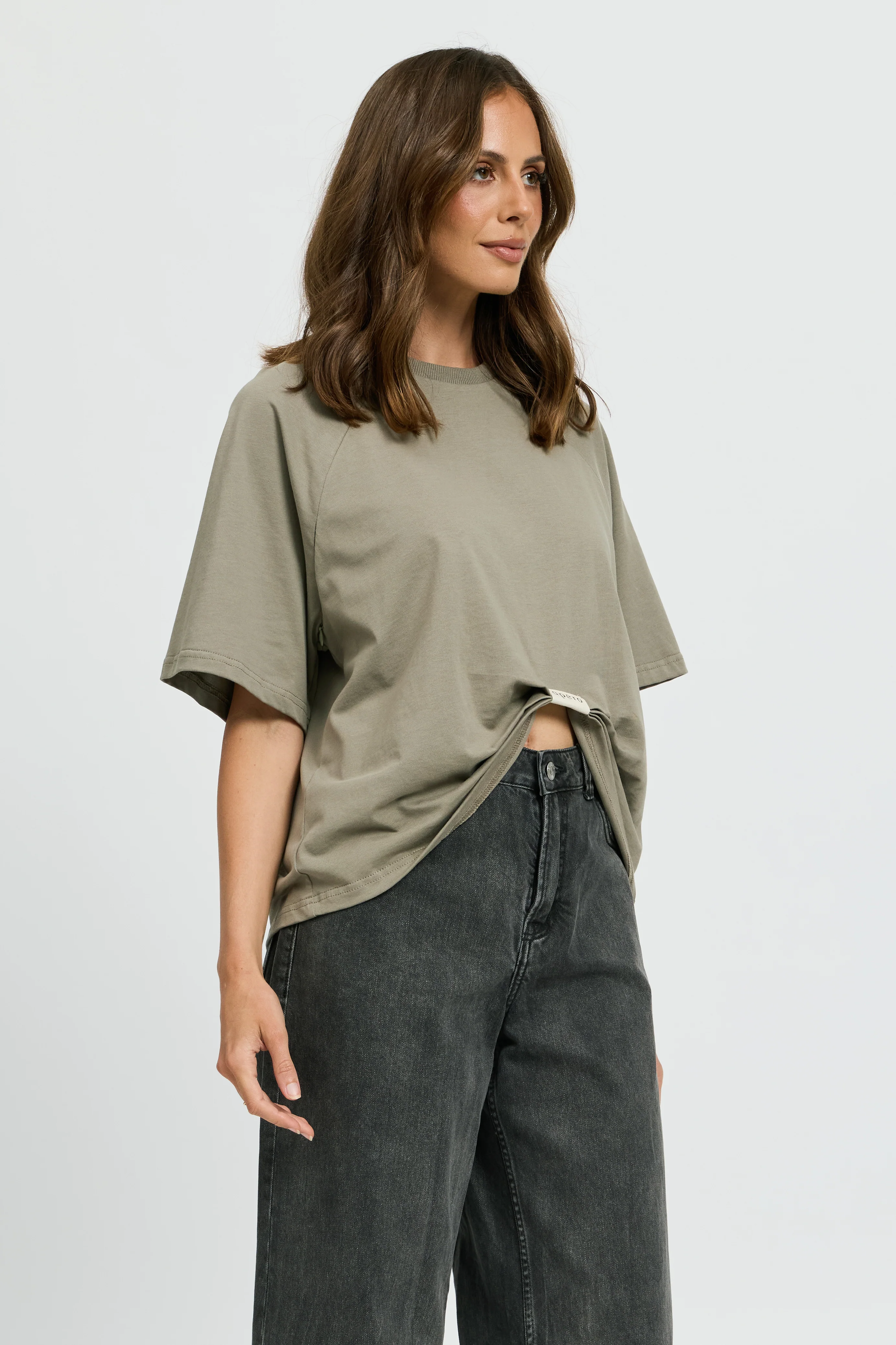 Sammi Ruched Box-Cut Tee - Khaki - Image 5