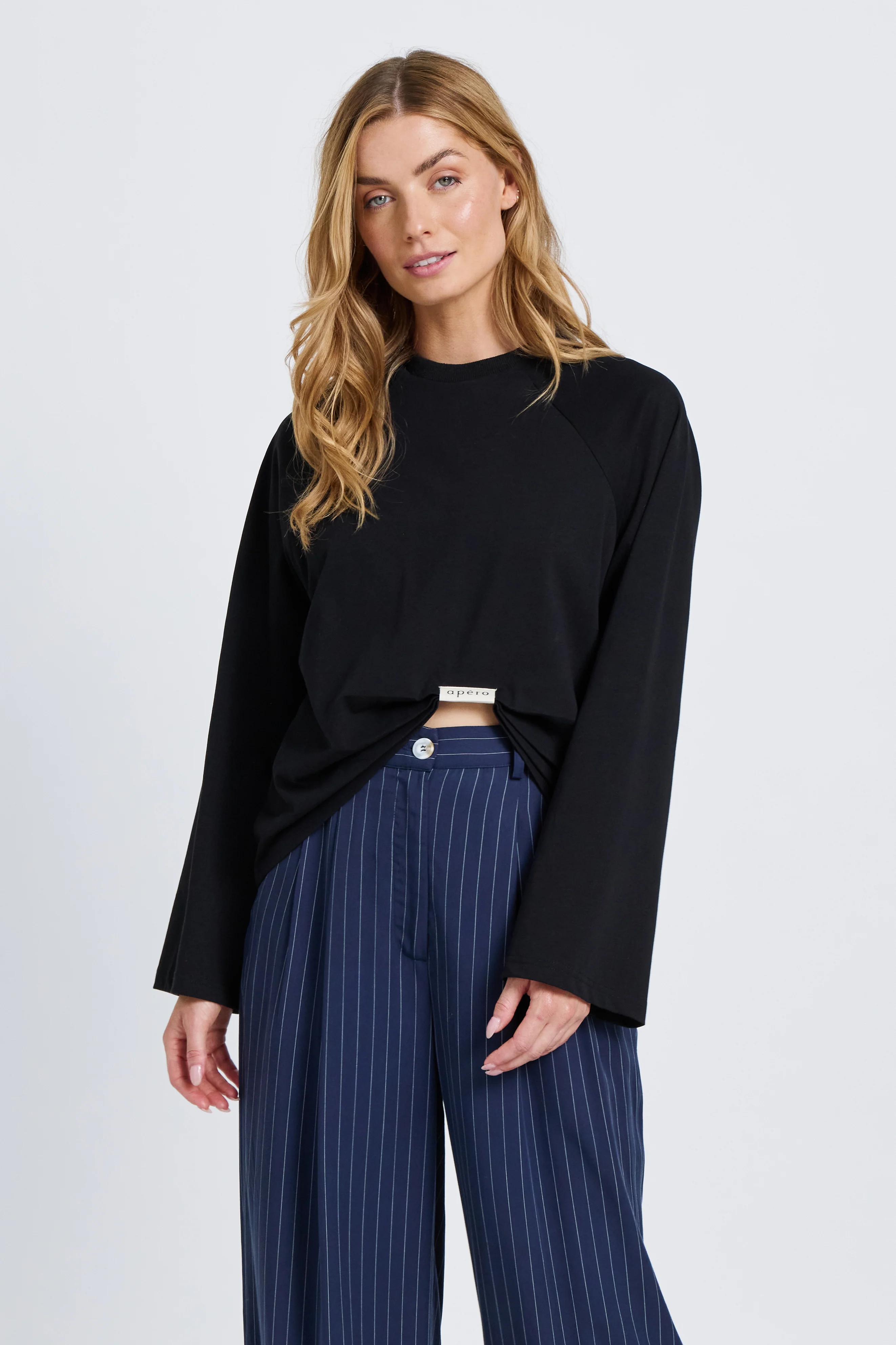 Sammi Ruched Long Sleeve Box-Cut Top - Black - Image 6