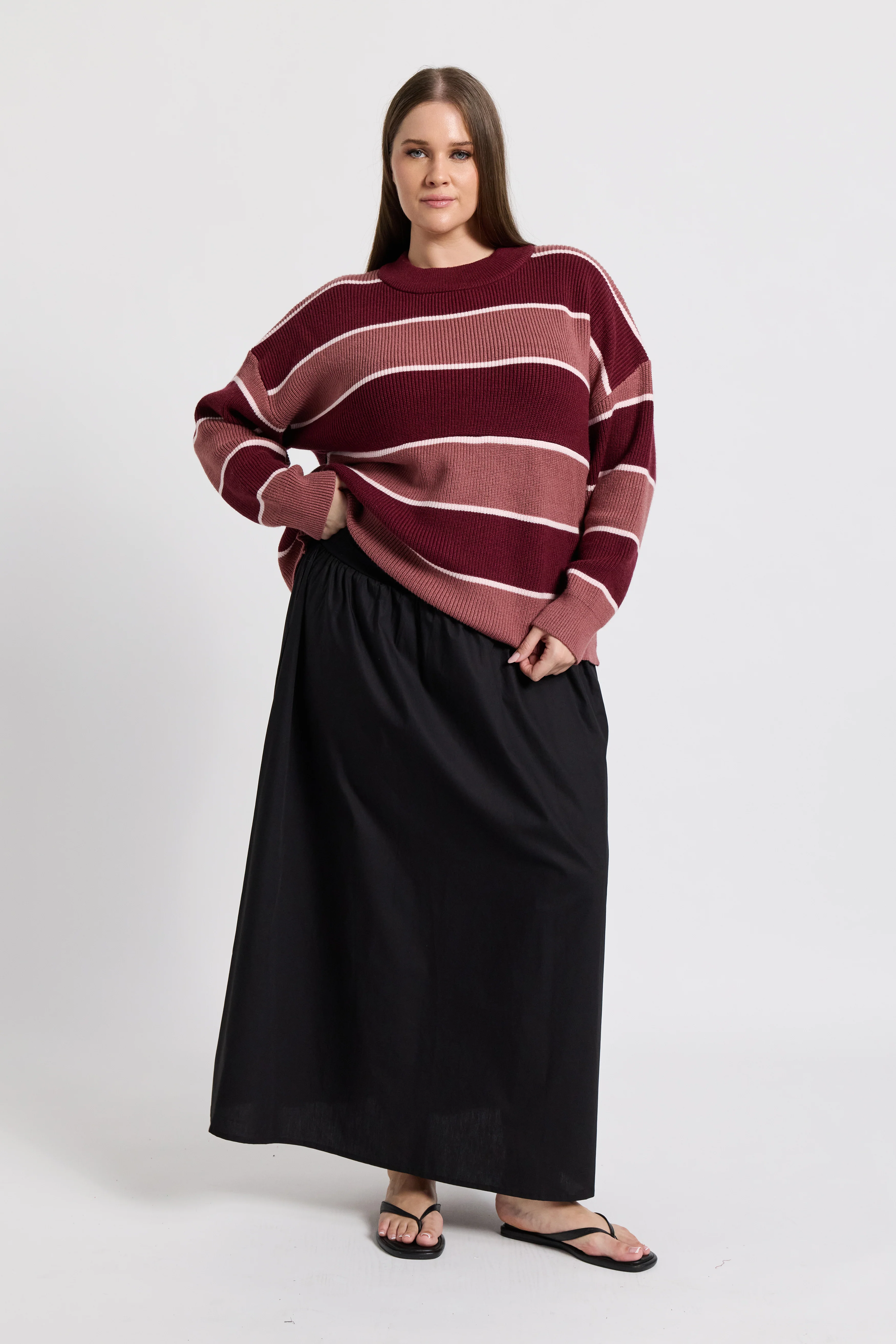 Sasha Stripe Knit Jumper - Burgundy / Strawberry - Image 3