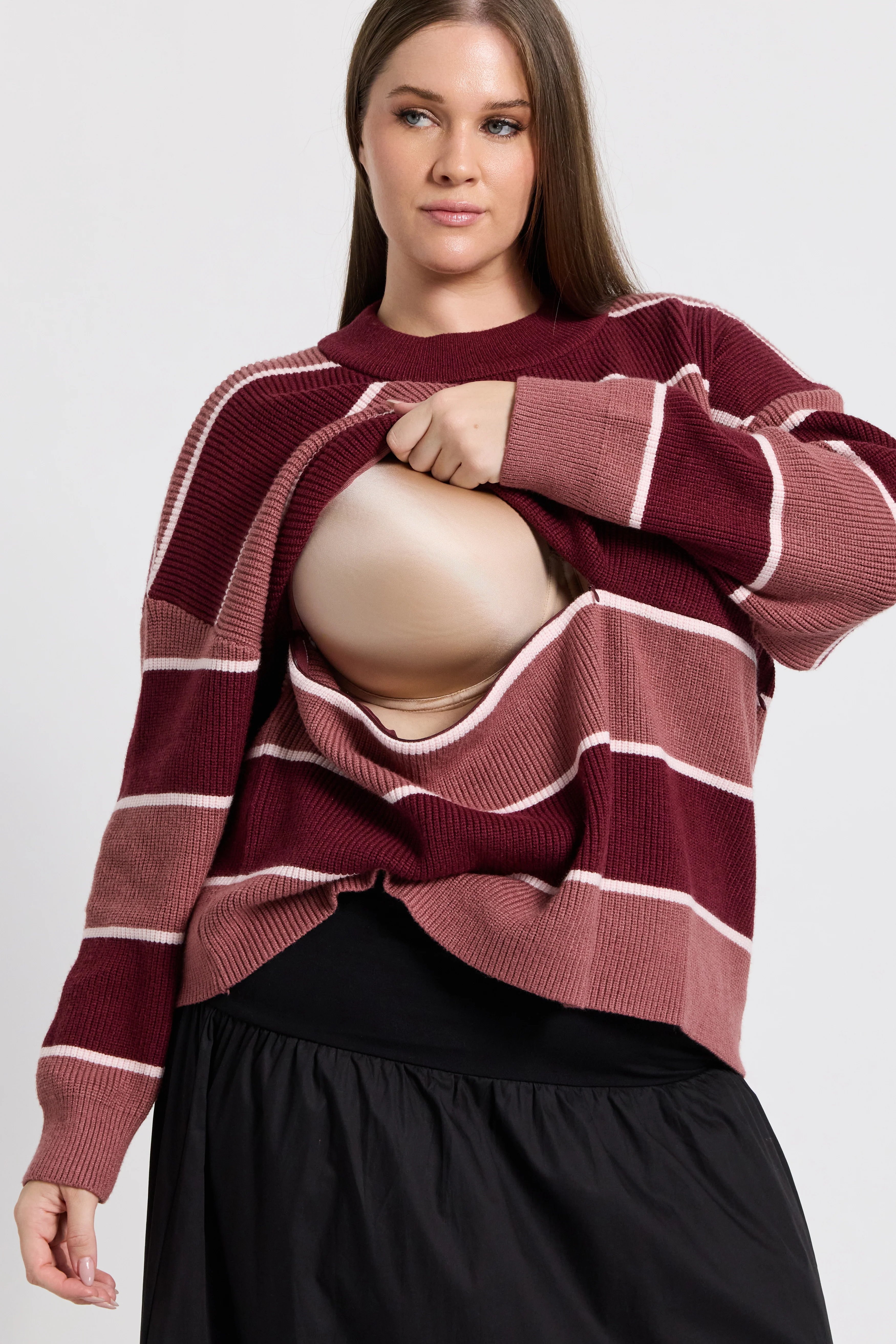 Sasha Stripe Knit Jumper - Burgundy / Strawberry - Image 4