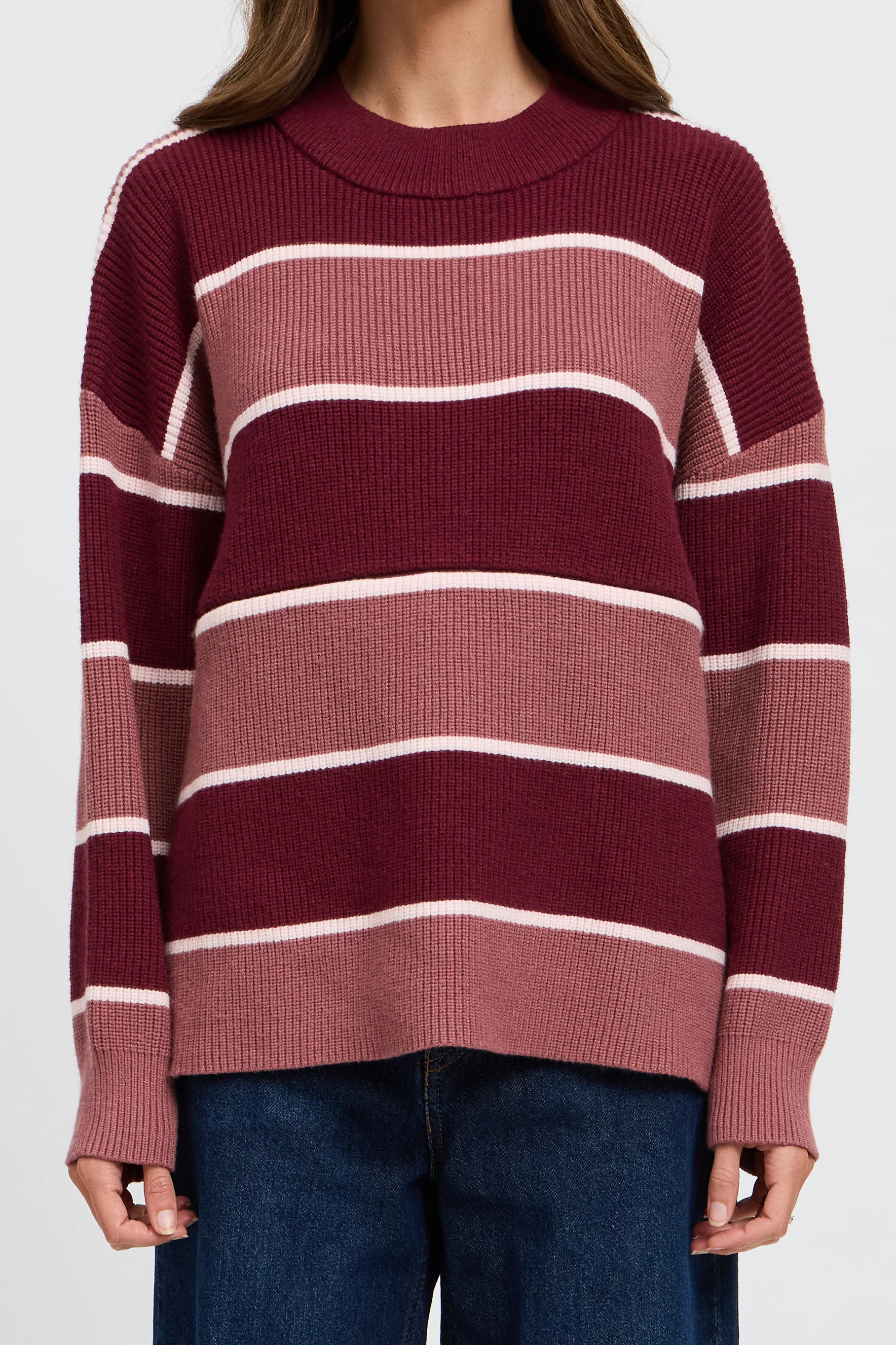 Sasha Stripe Knit Jumper - Burgundy / Strawberry - Image 5