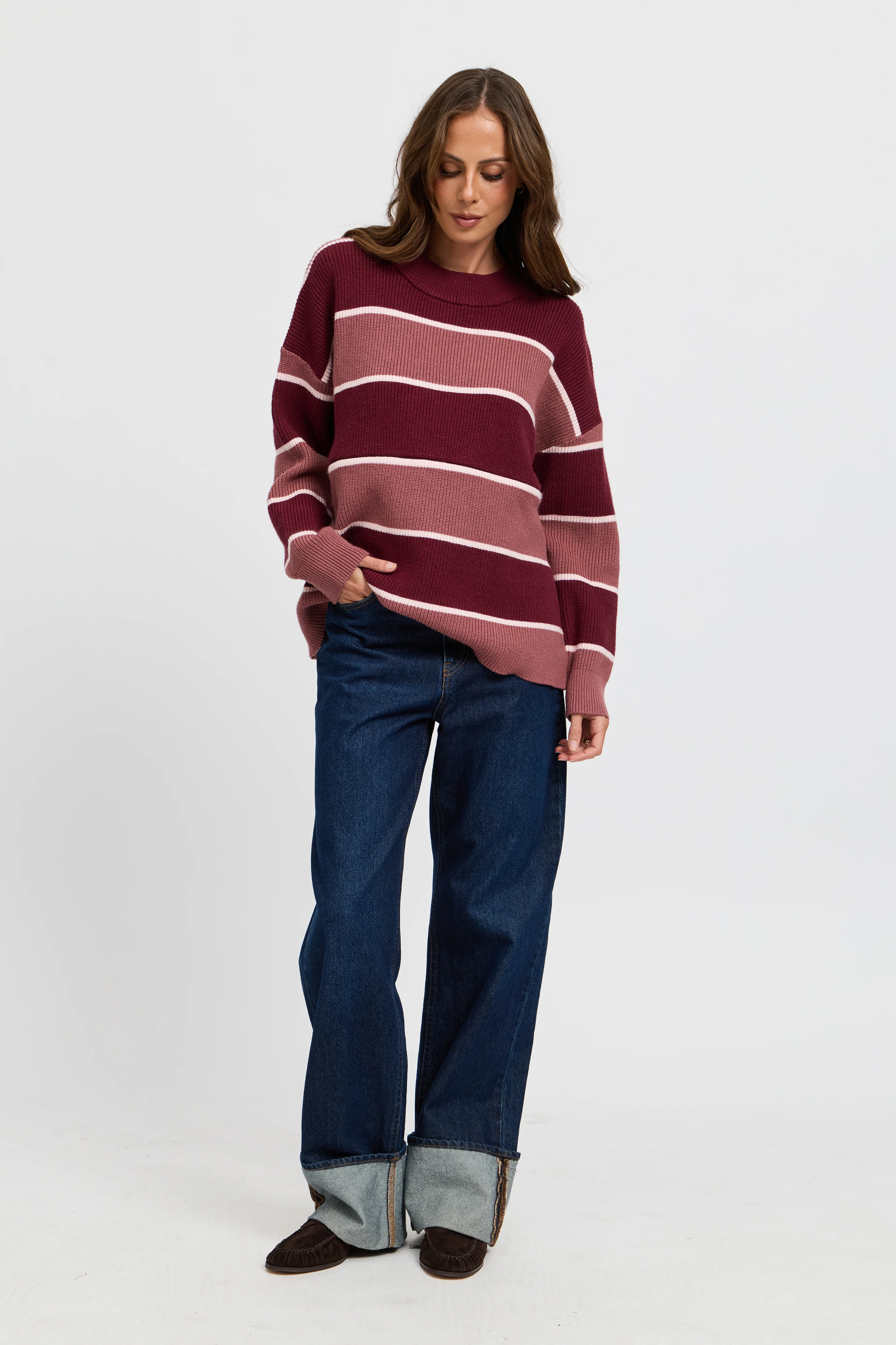 Sasha Stripe Knit Jumper - Burgundy / Strawberry - Image 6
