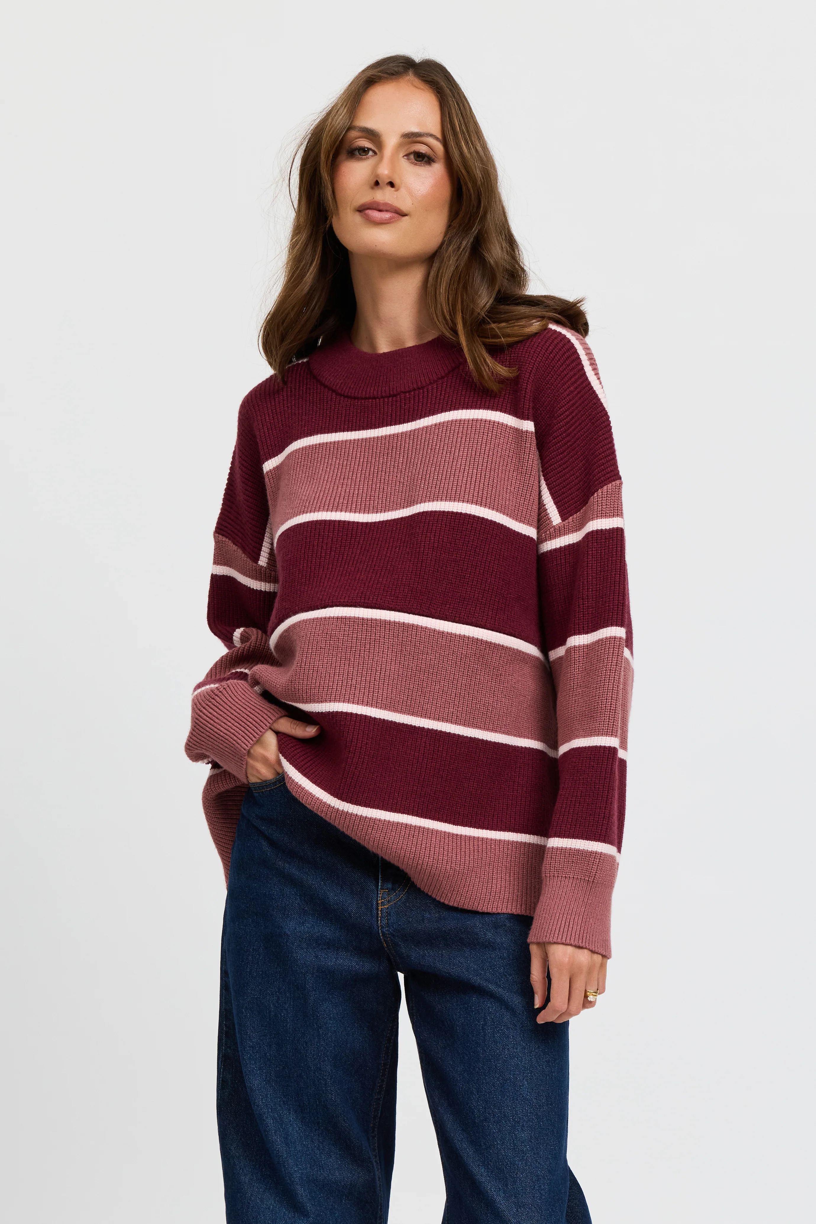Sasha Stripe Knit Jumper - Burgundy / Strawberry - Image 7