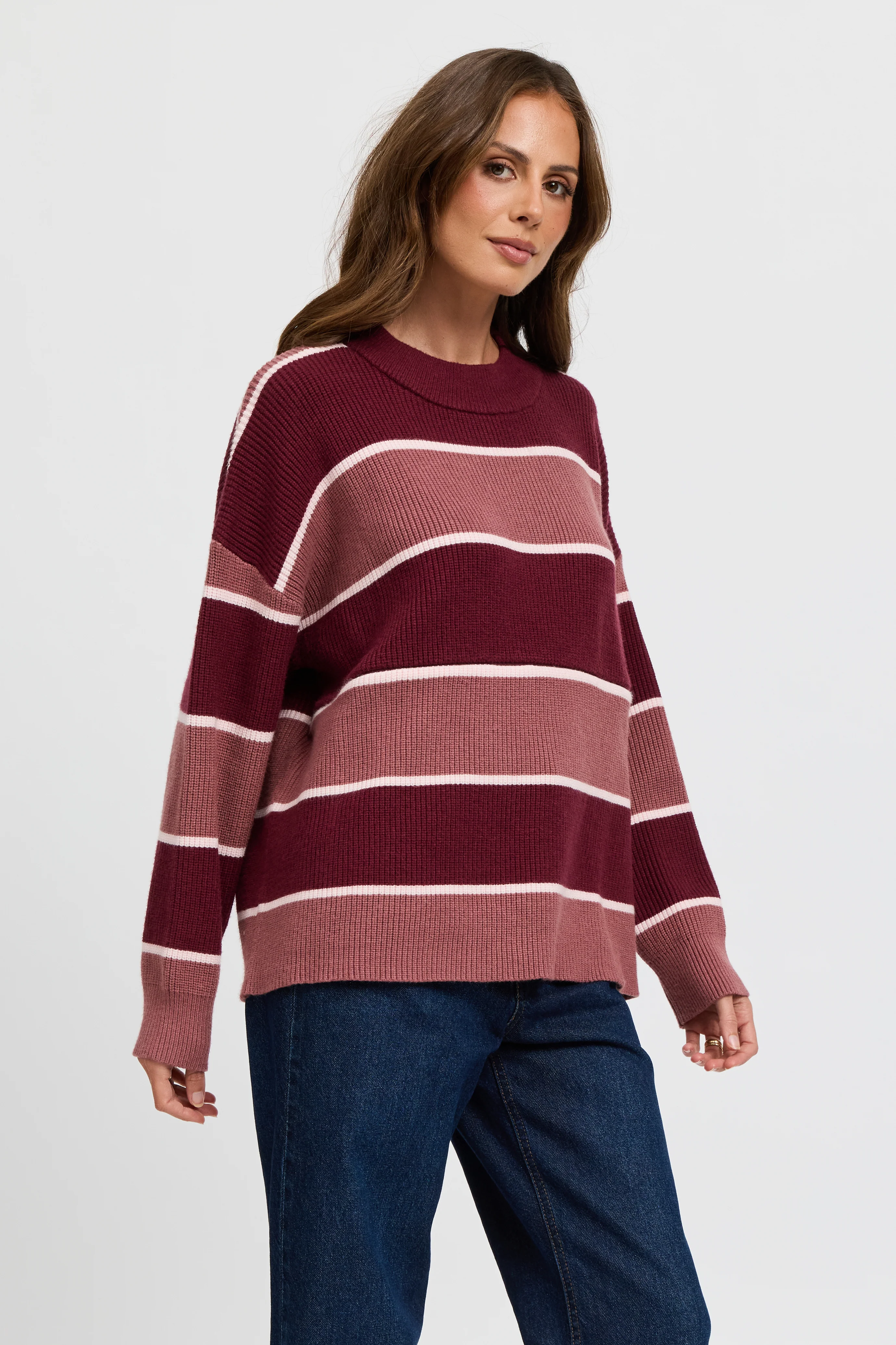 Sasha Stripe Knit Jumper - Burgundy / Strawberry - Image 8