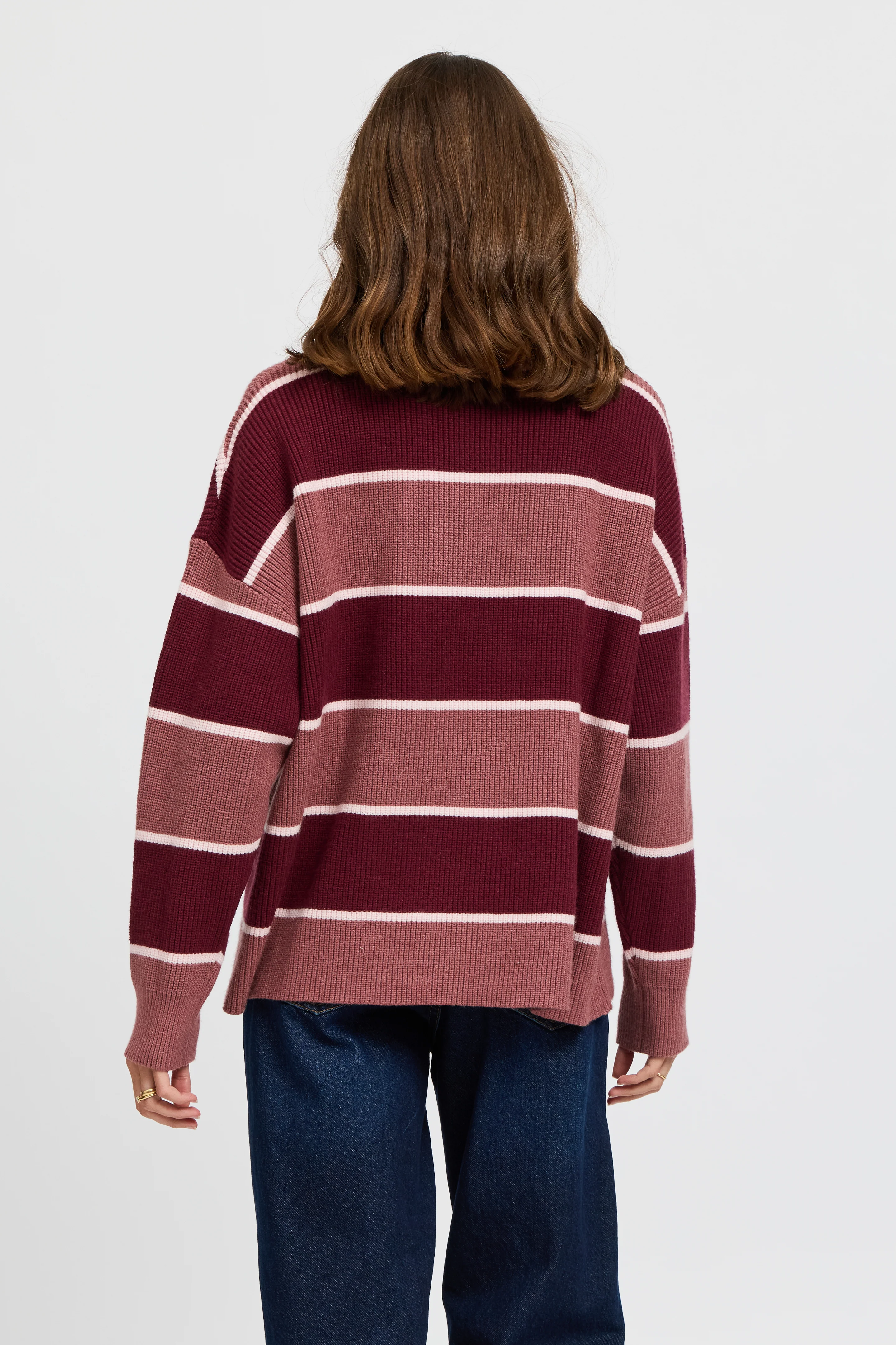 Sasha Stripe Knit Jumper - Burgundy / Strawberry - Image 9