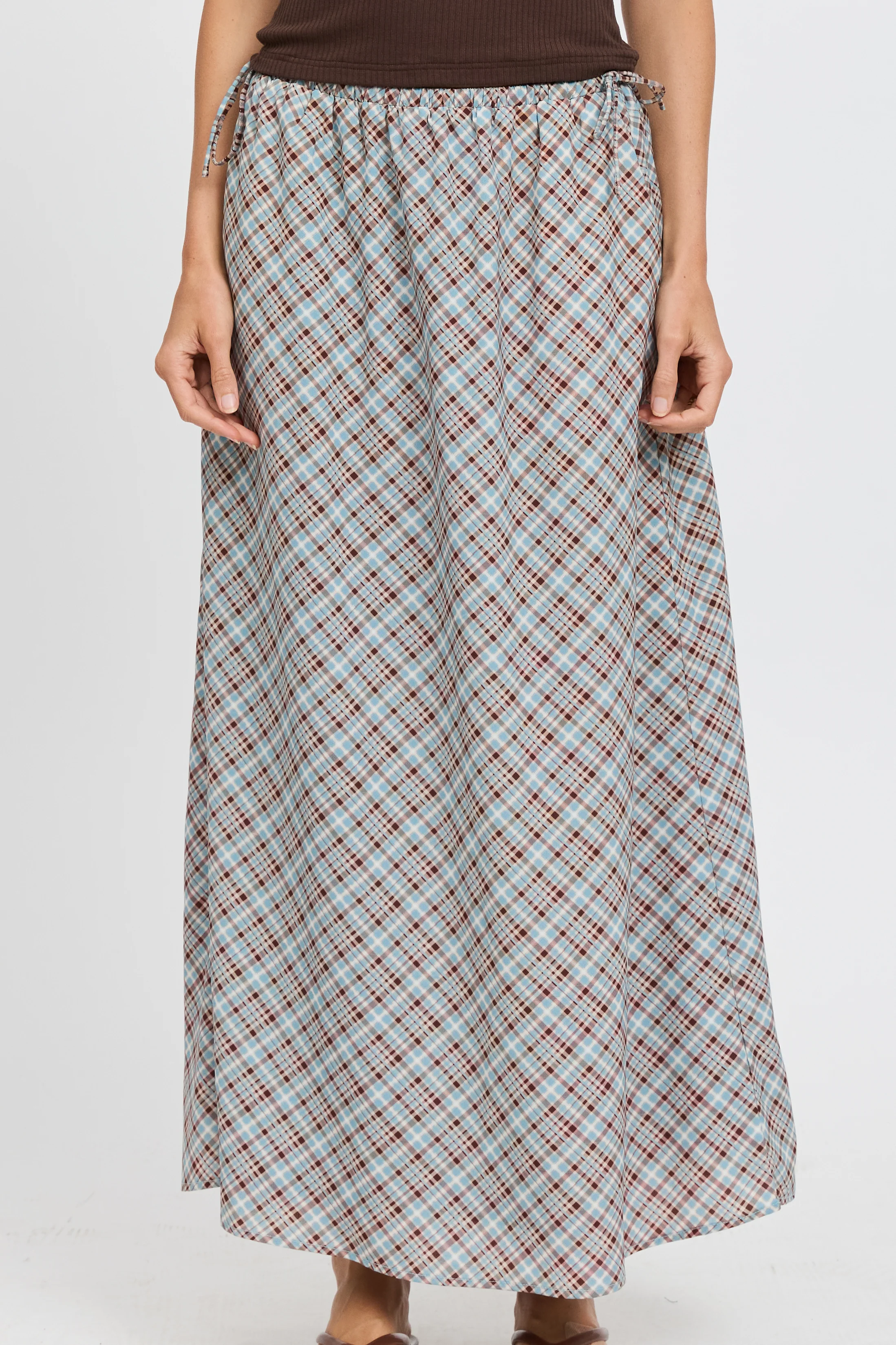 Savannah Check Drawstring Midi Skirt - Blue Multi - Image 3
