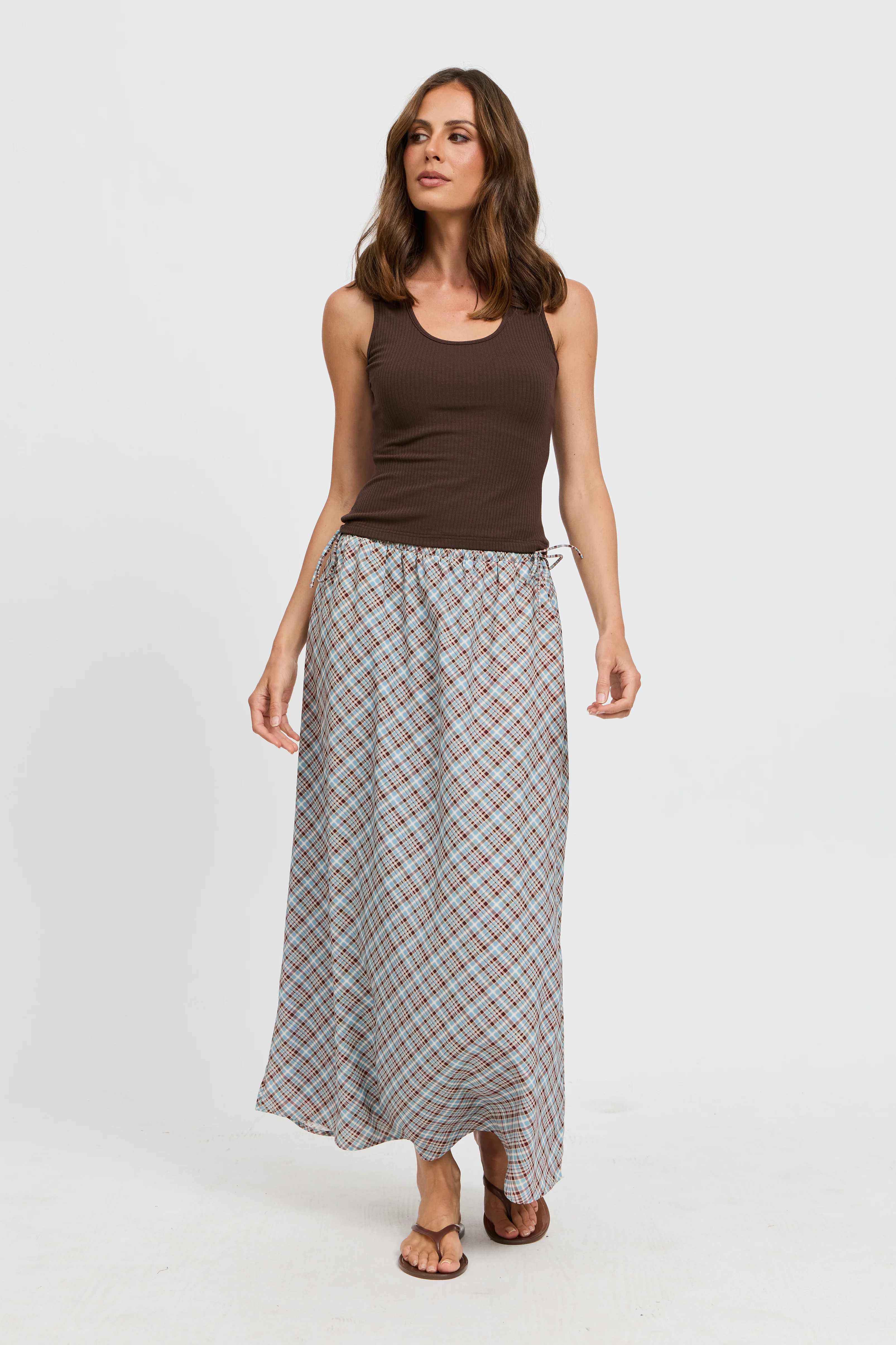 Savannah Check Drawstring Midi Skirt - Blue Multi - Image 4