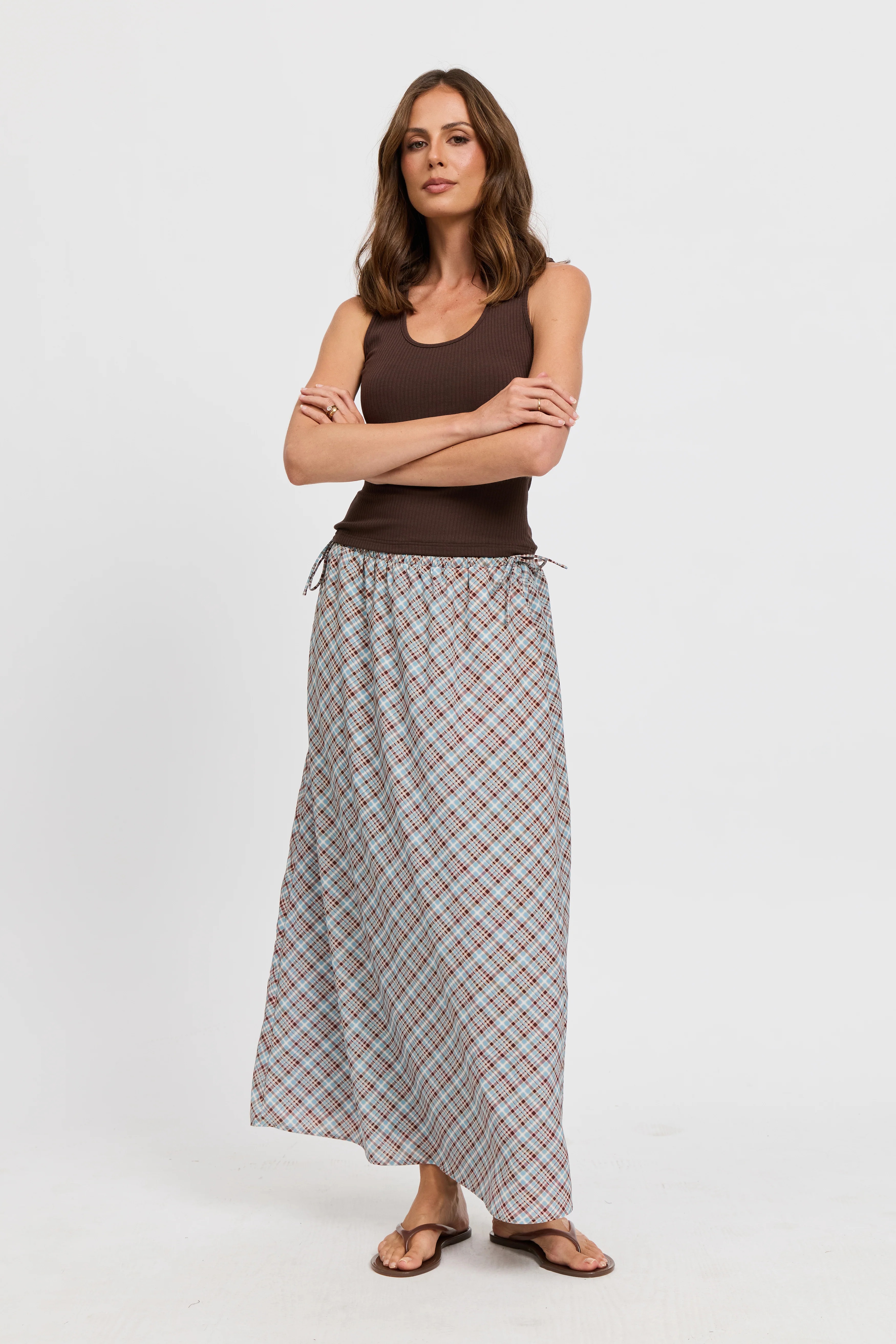 Savannah Check Drawstring Midi Skirt - Blue Multi - Image 5