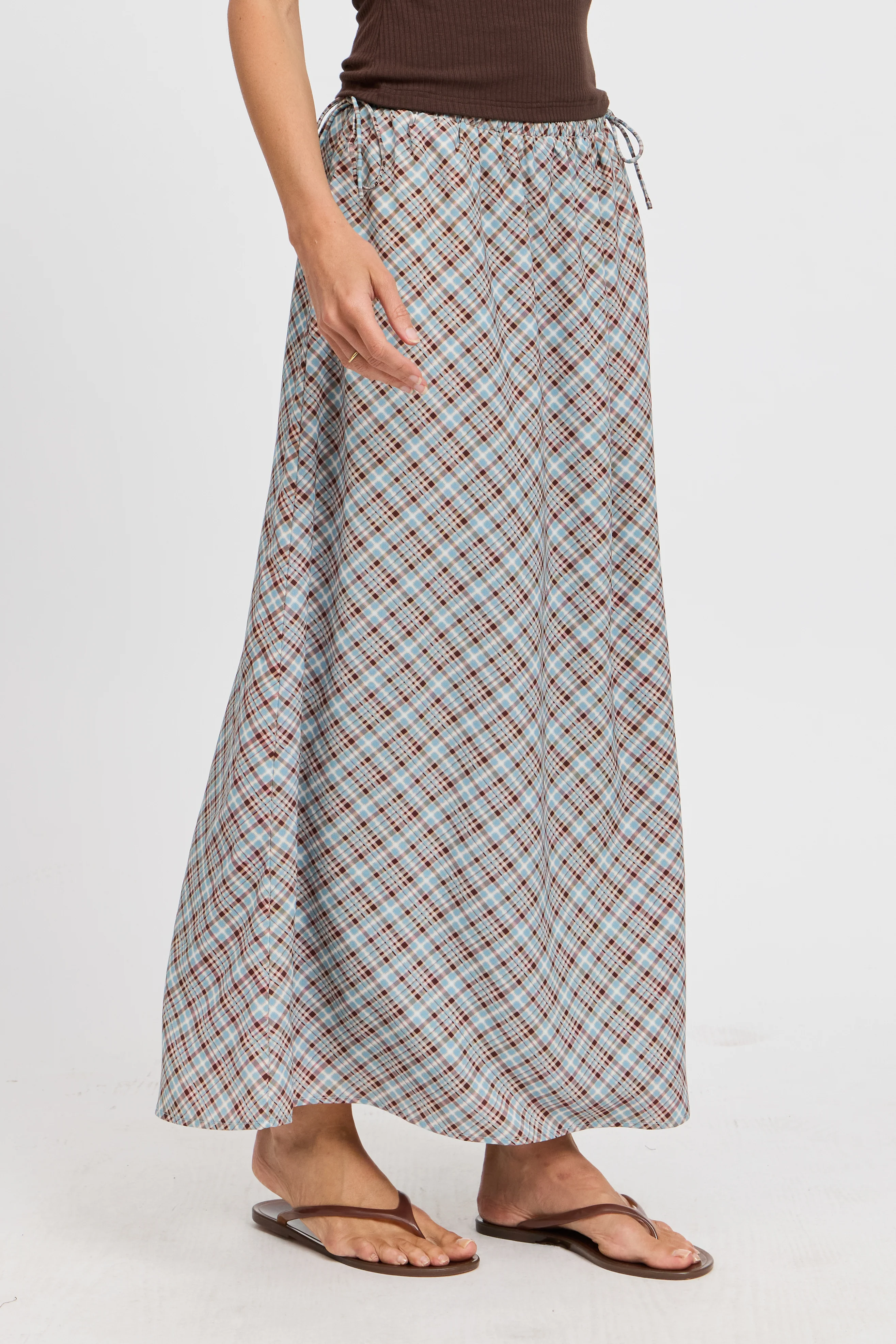 Savannah Check Drawstring Midi Skirt - Blue Multi - Image 6