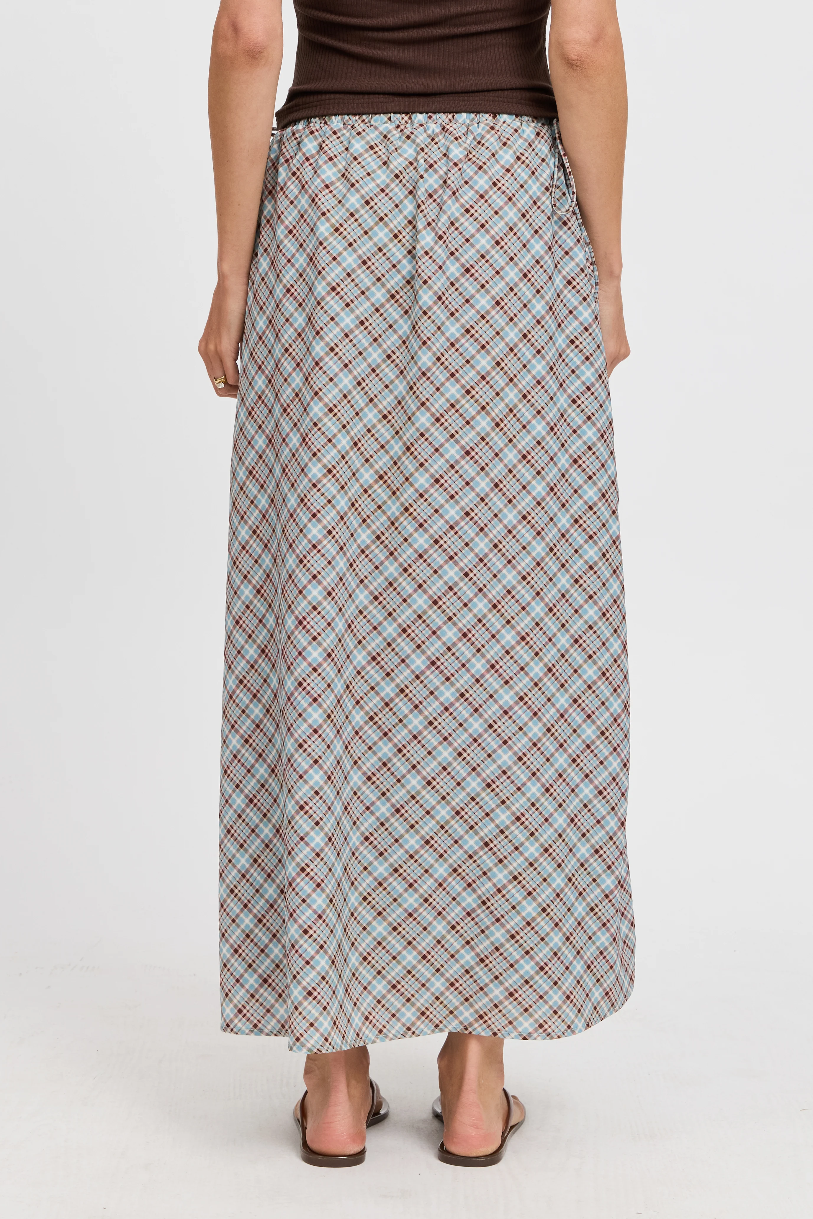 Savannah Check Drawstring Midi Skirt - Blue Multi - Image 7
