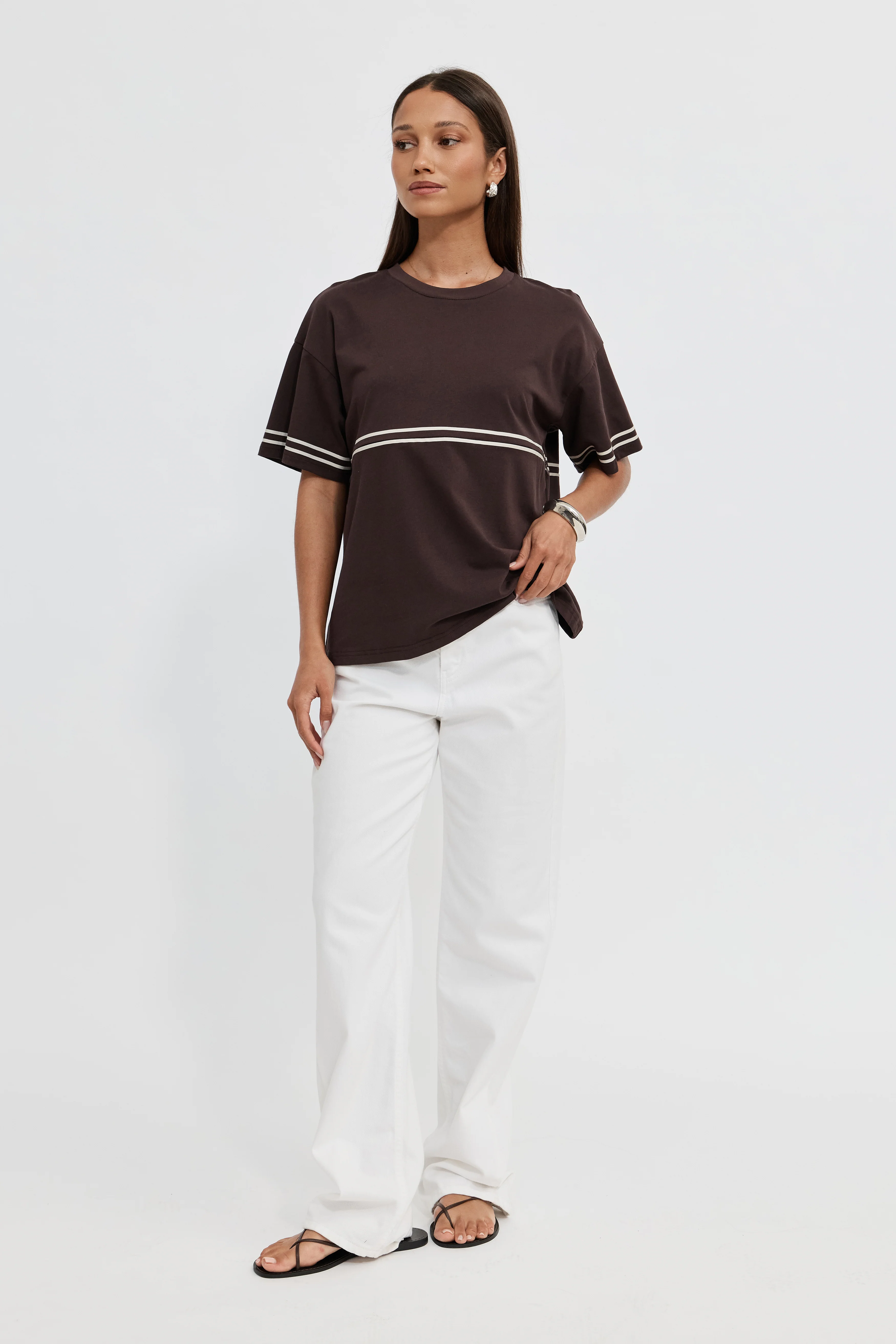 Saxon Stripe Detail Panel Tee - Chocolate