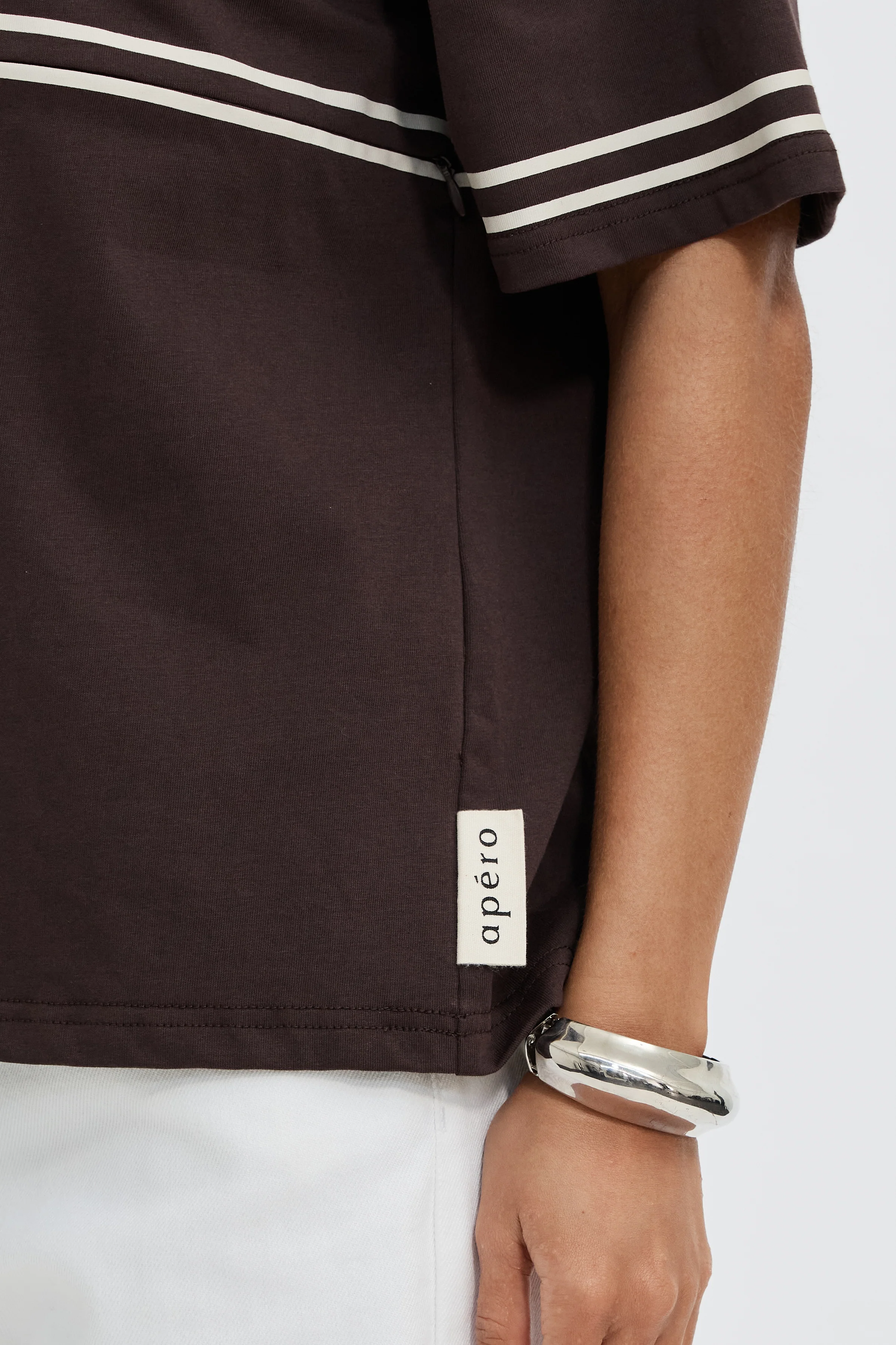Saxon Stripe Detail Panel Tee - Chocolate - Image 5