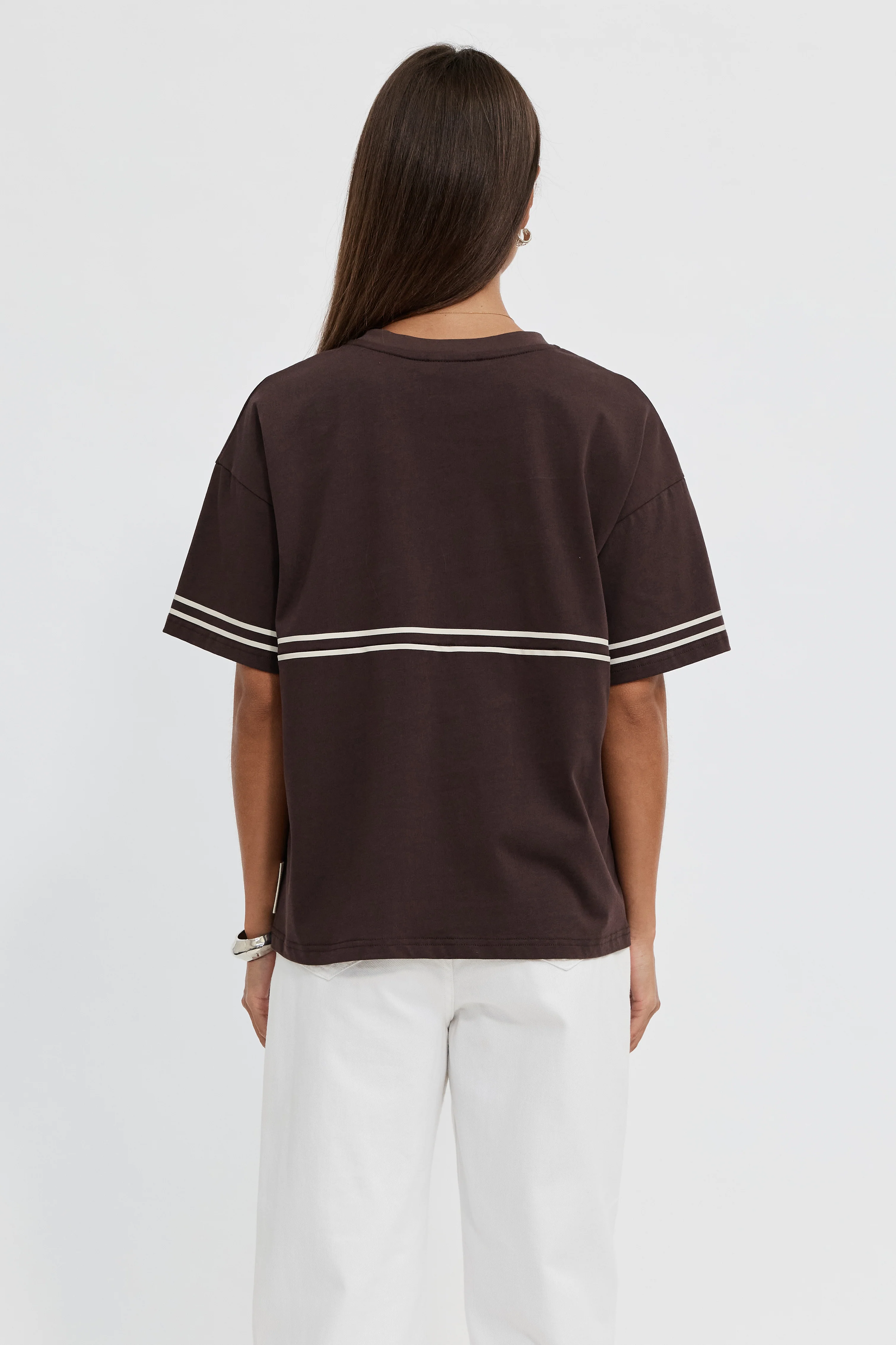 Saxon Stripe Detail Panel Tee - Chocolate - Image 7