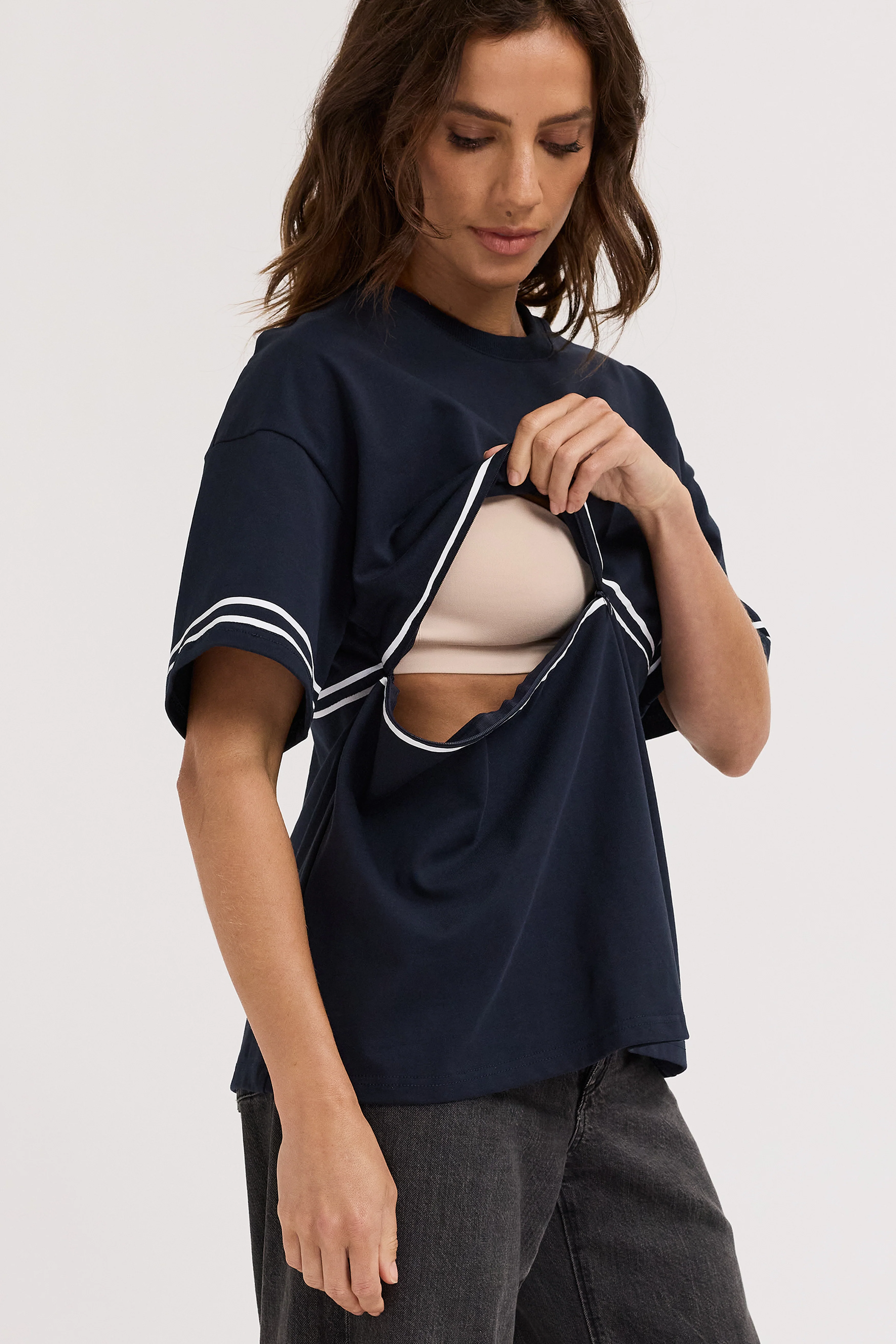 Saxon Stripe Detail Panel Tee - Navy / White - Image 2