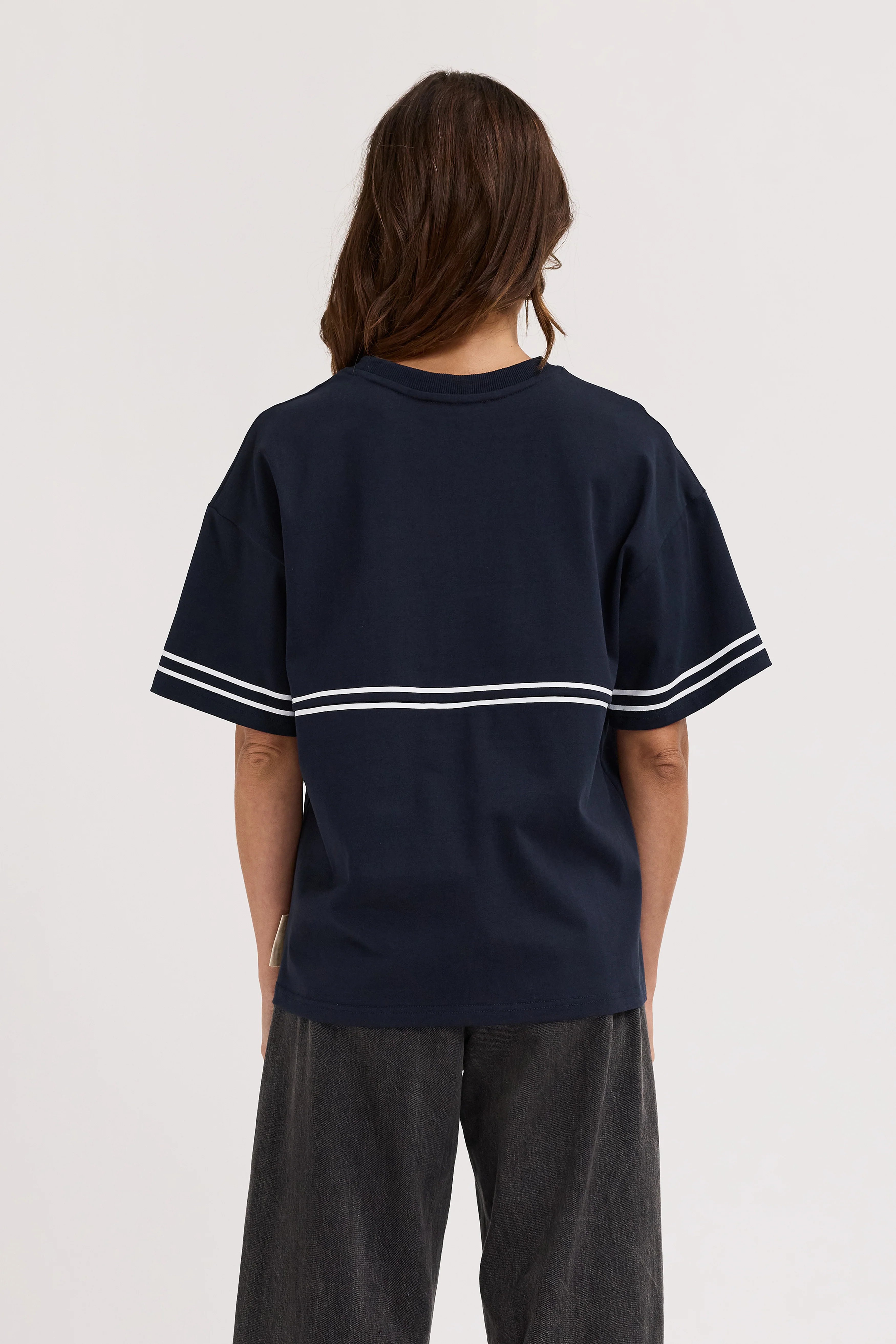 Saxon Stripe Detail Panel Tee - Navy / White - Image 5