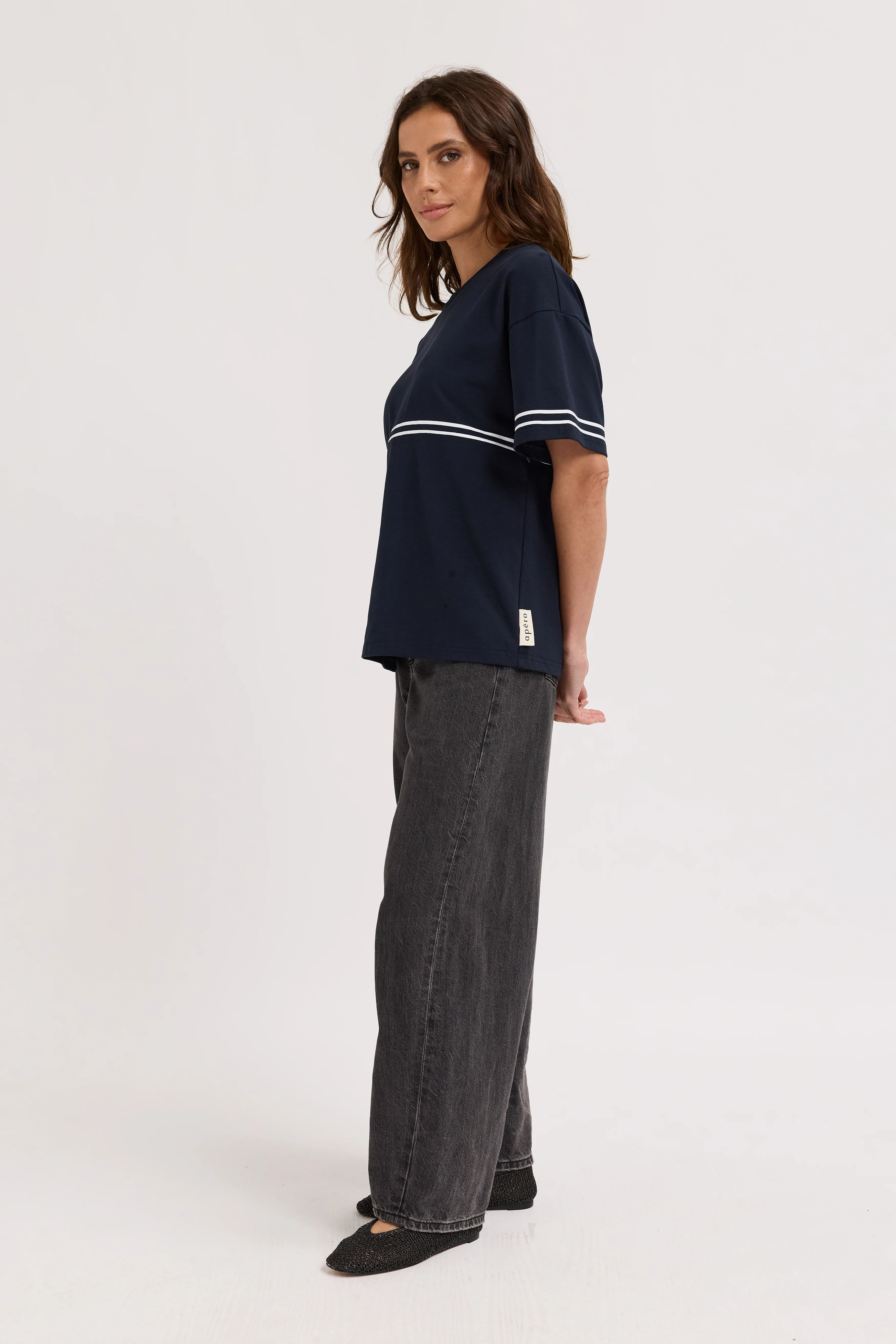 Saxon Stripe Detail Panel Tee - Navy / White - Image 6