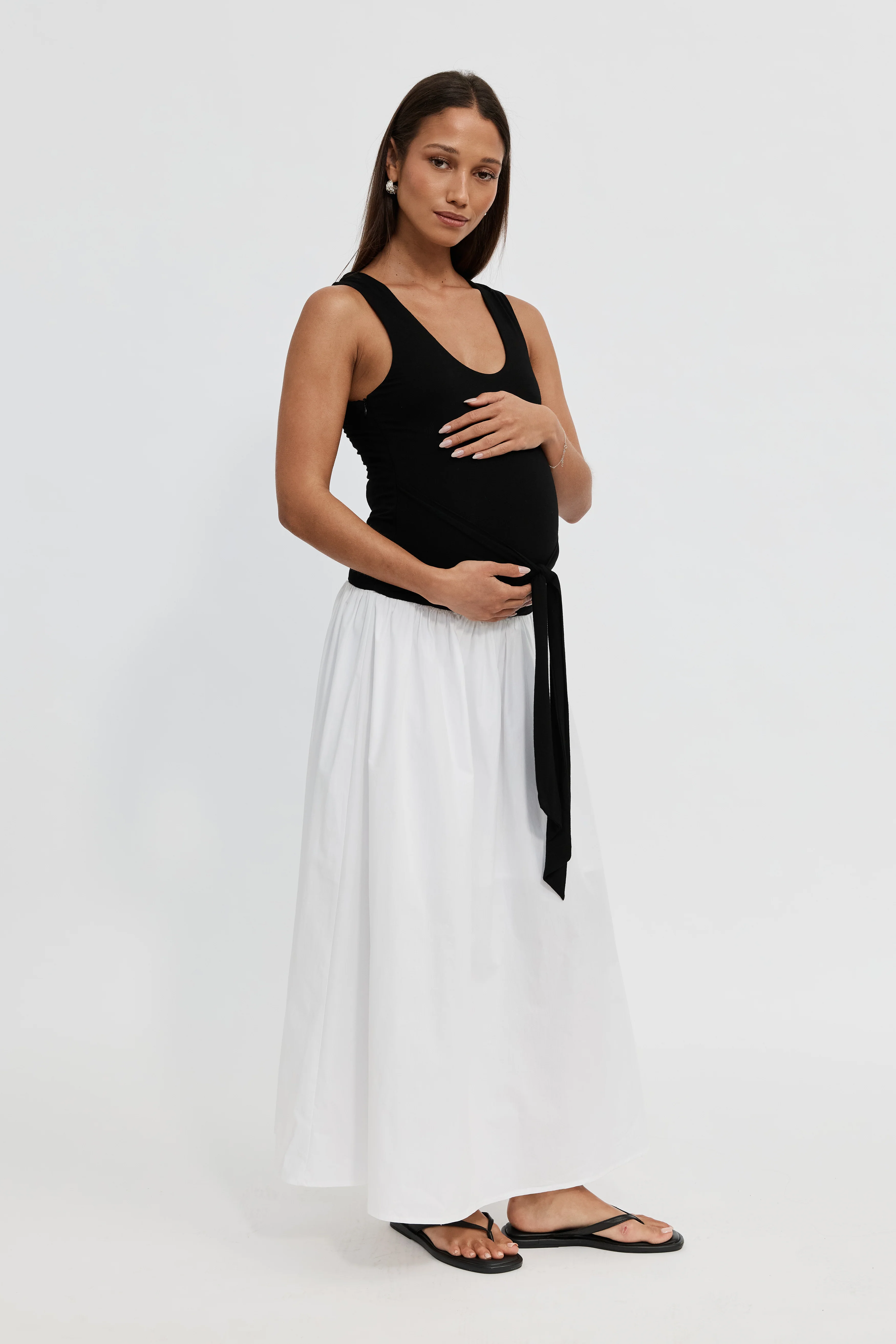Shelbie Combination Drop-Waist Midi Dress - Black / White - Image 6