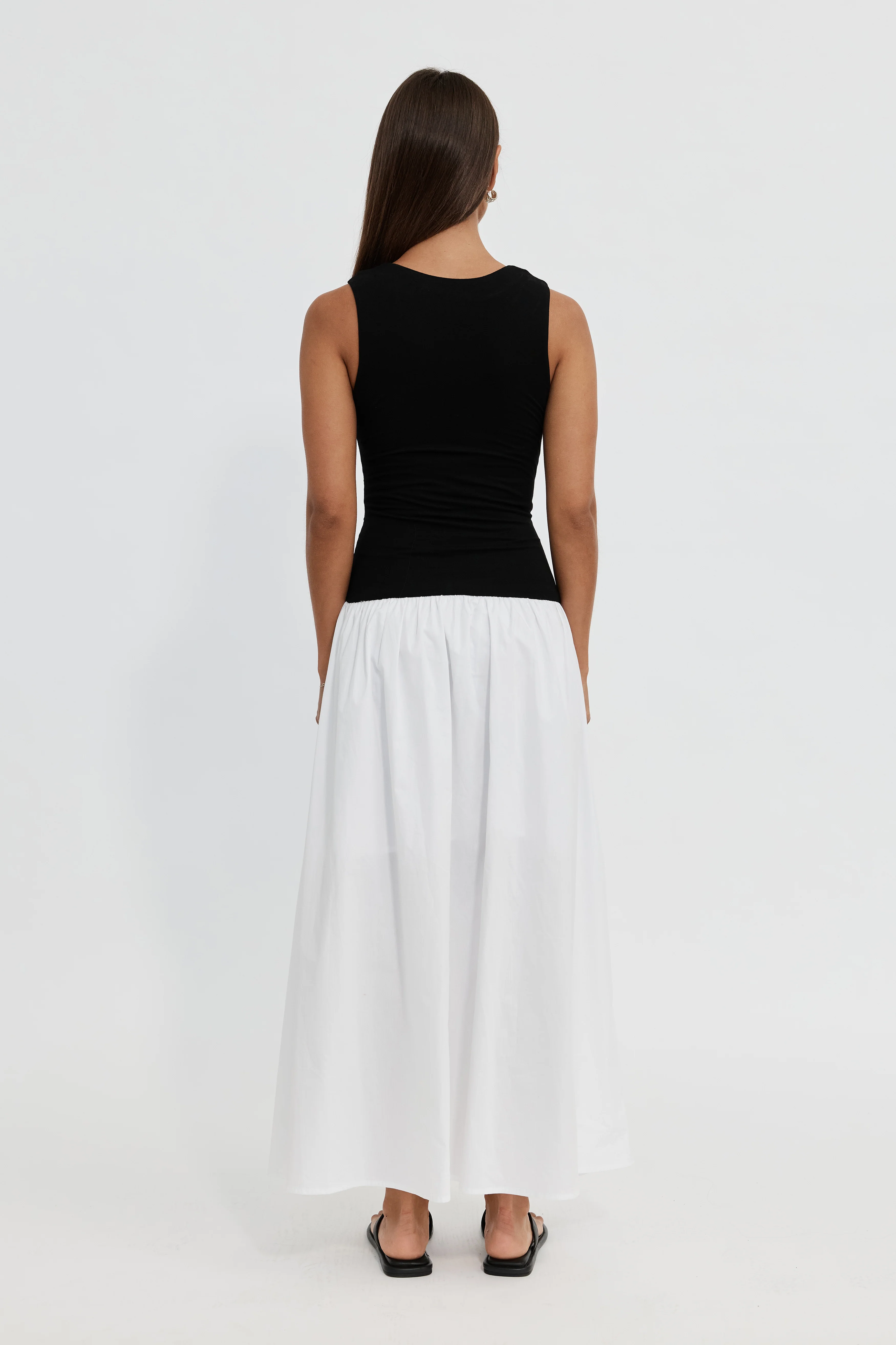 Shelbie Combination Drop-Waist Midi Dress - Black / White - Image 9