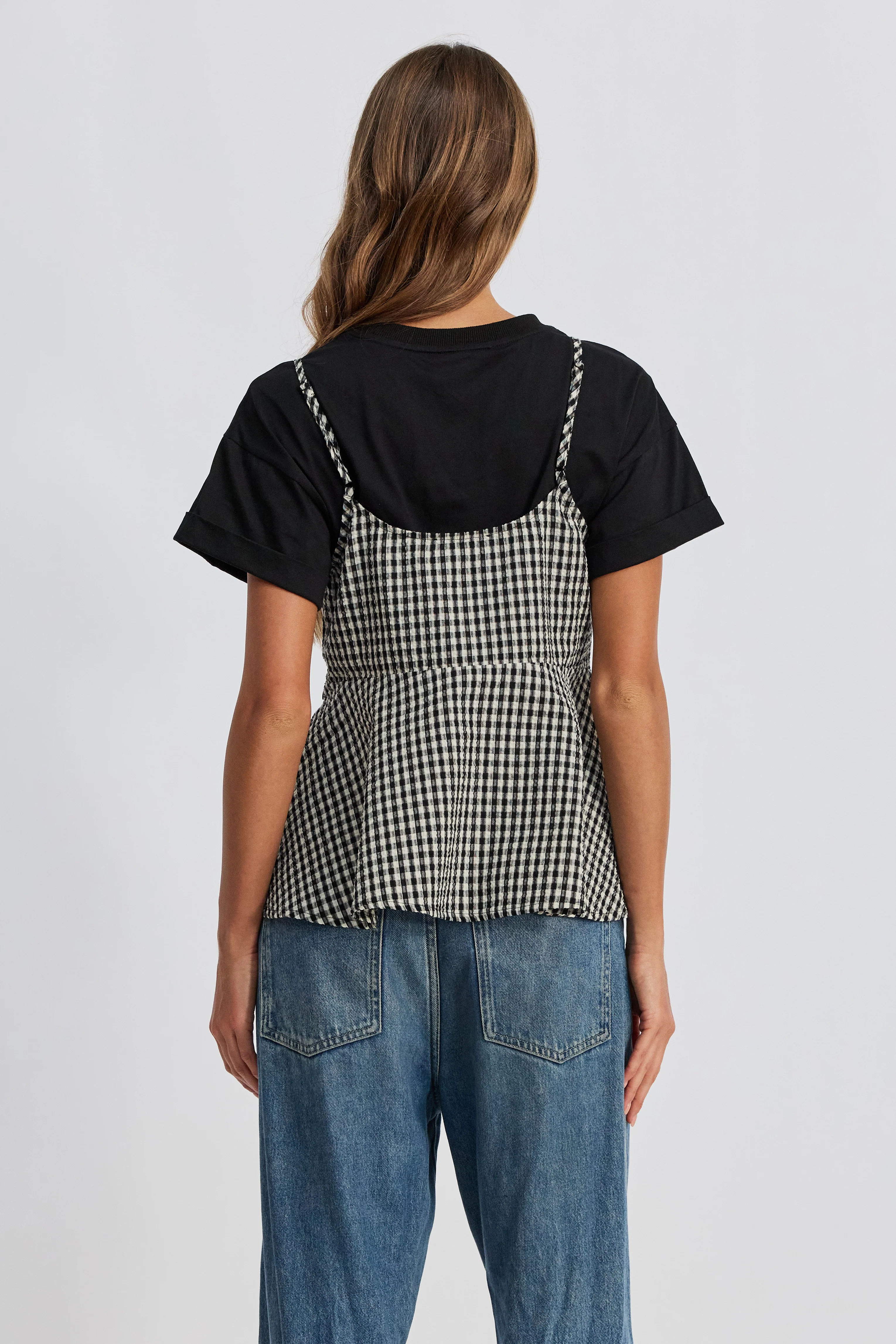 Simone Layered Babydoll Top - Black / White - Image 7